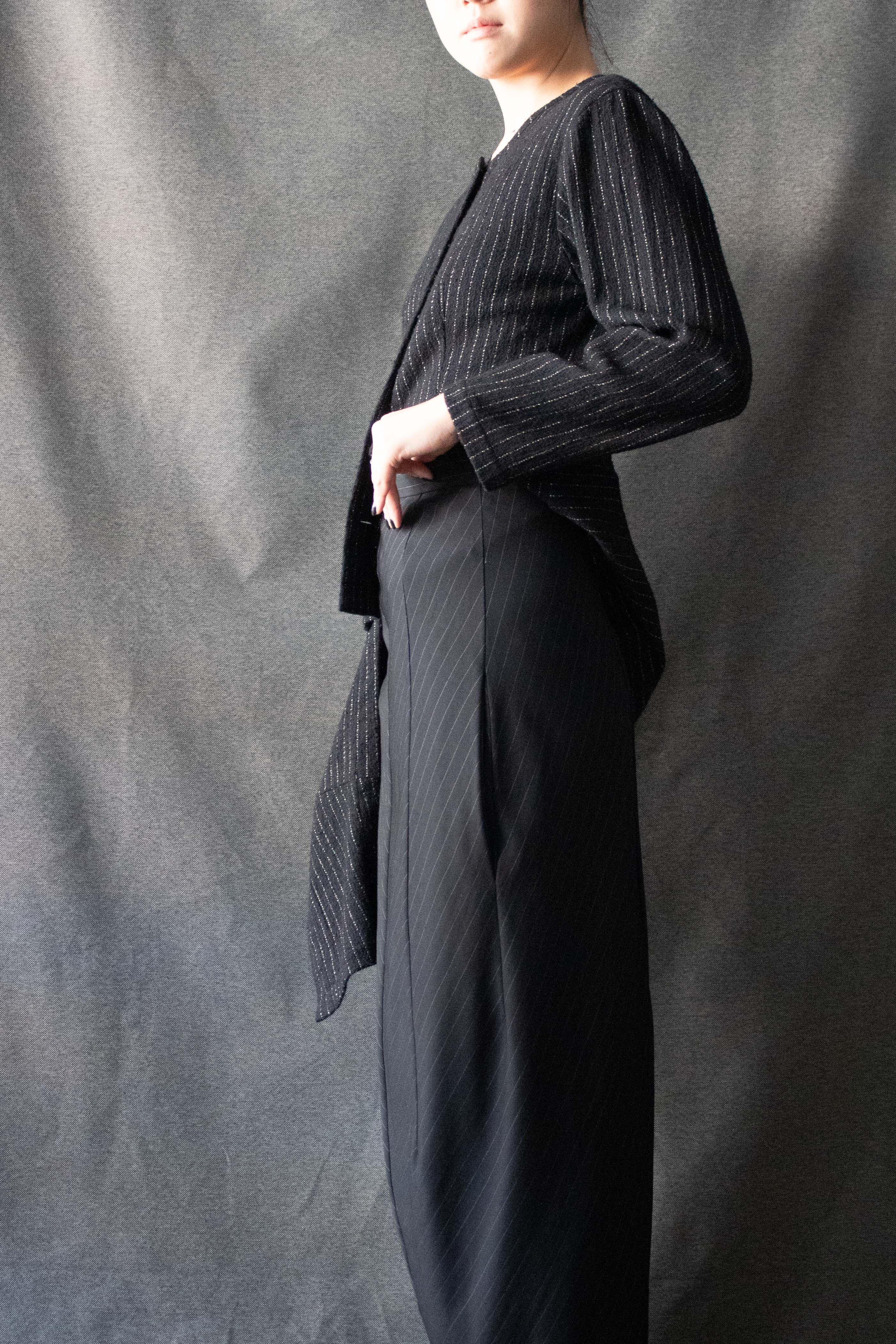 Comme des Garcons Black Wool Pinstripe Skirt