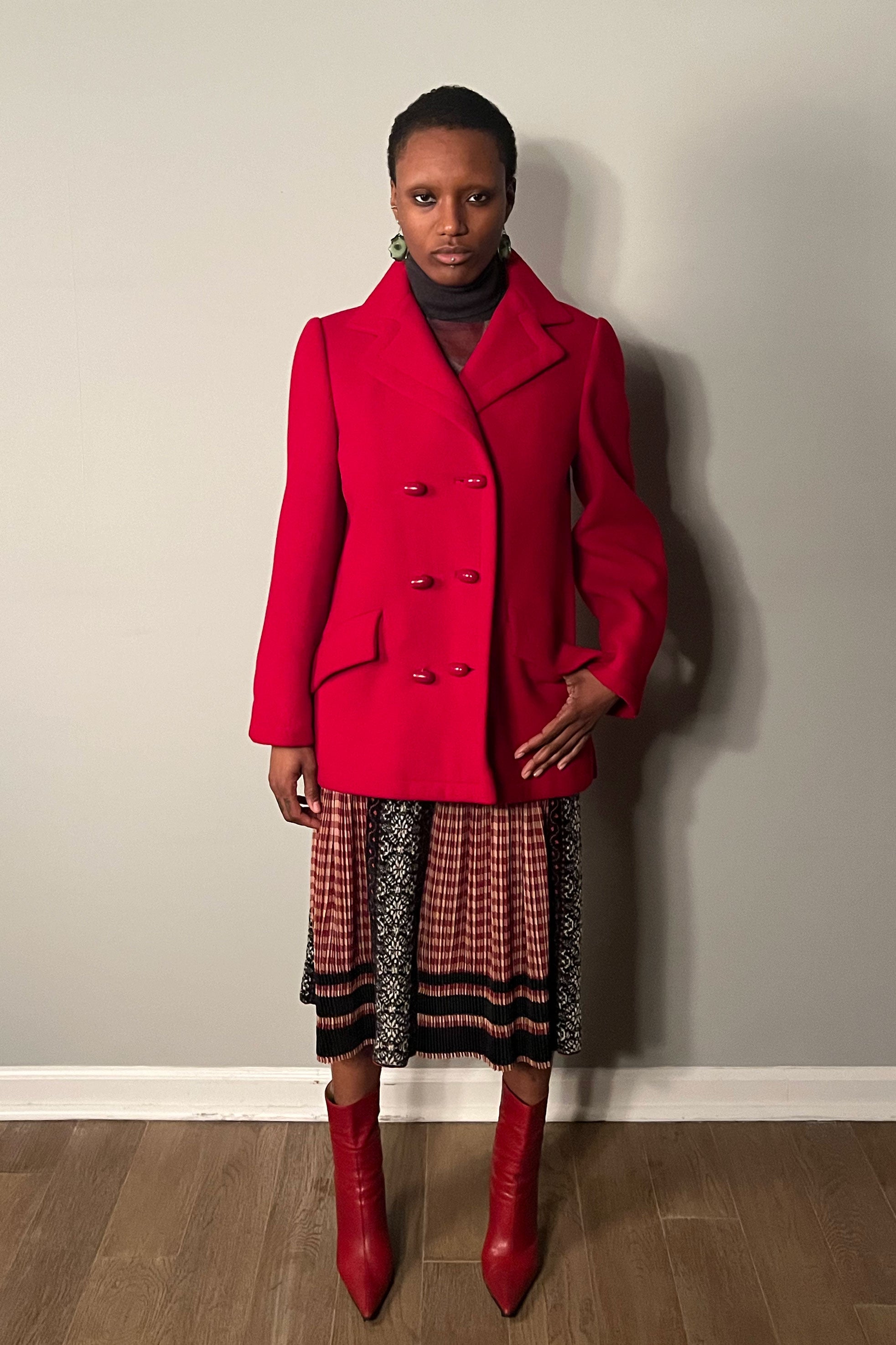 A Trigere Coat Red Wool Jacket