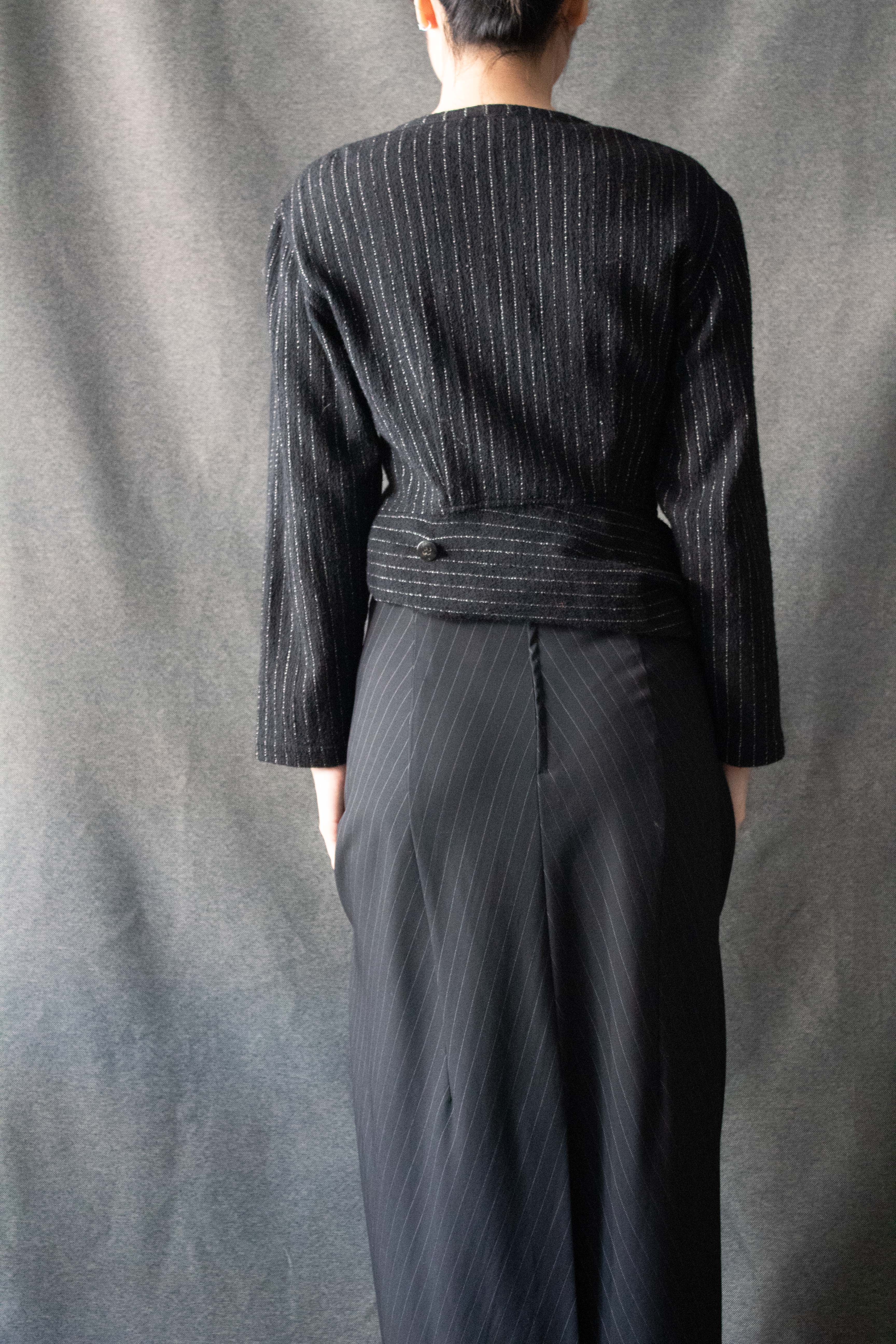 Comme des Garcons Black Wool Pinstripe Skirt