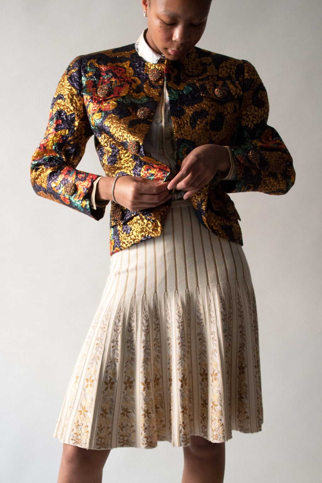 Bill Blass Gold Silk and Metal Brocade Jacket