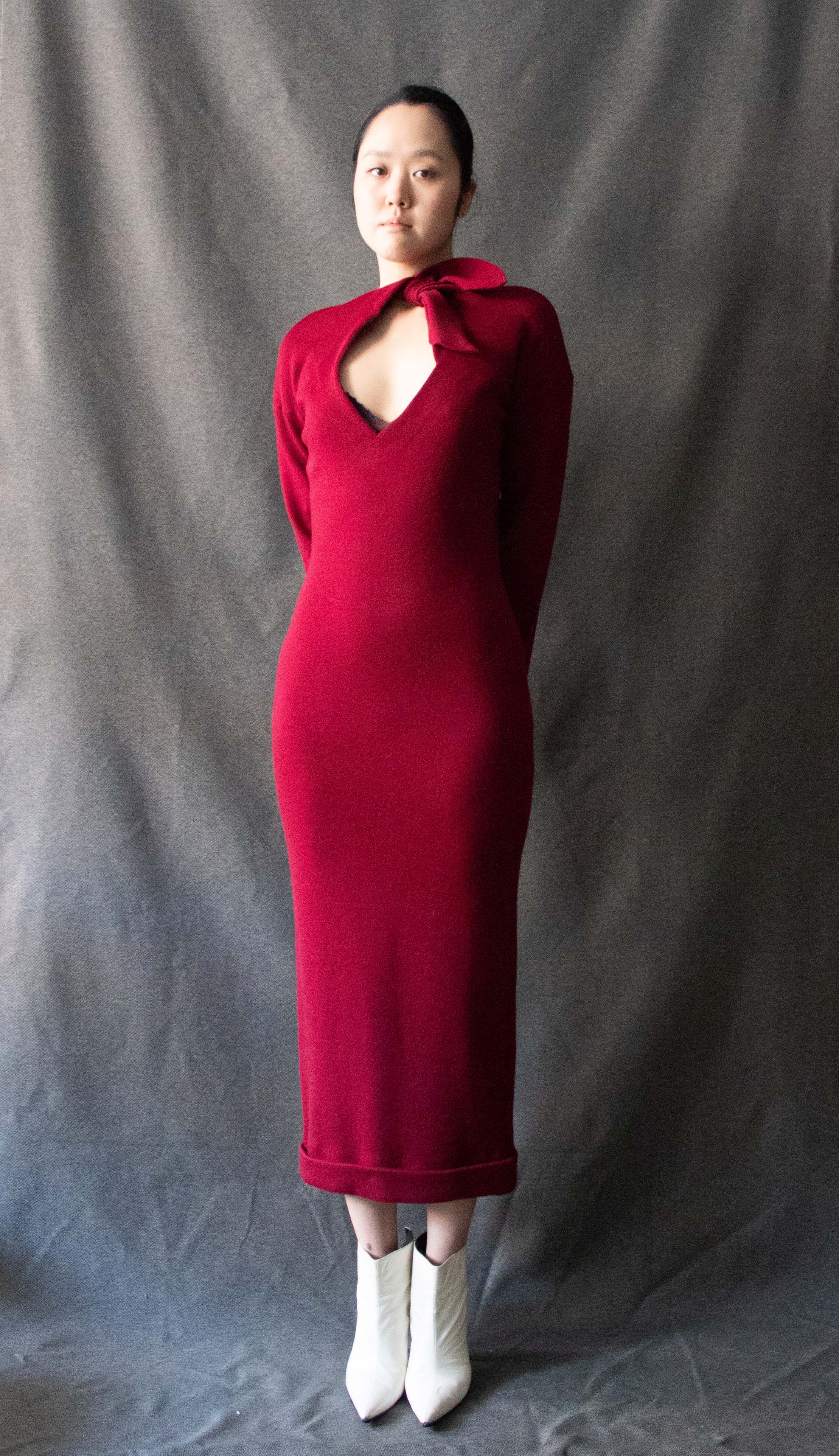 Romeo Gigli Burgundy Wool Dress