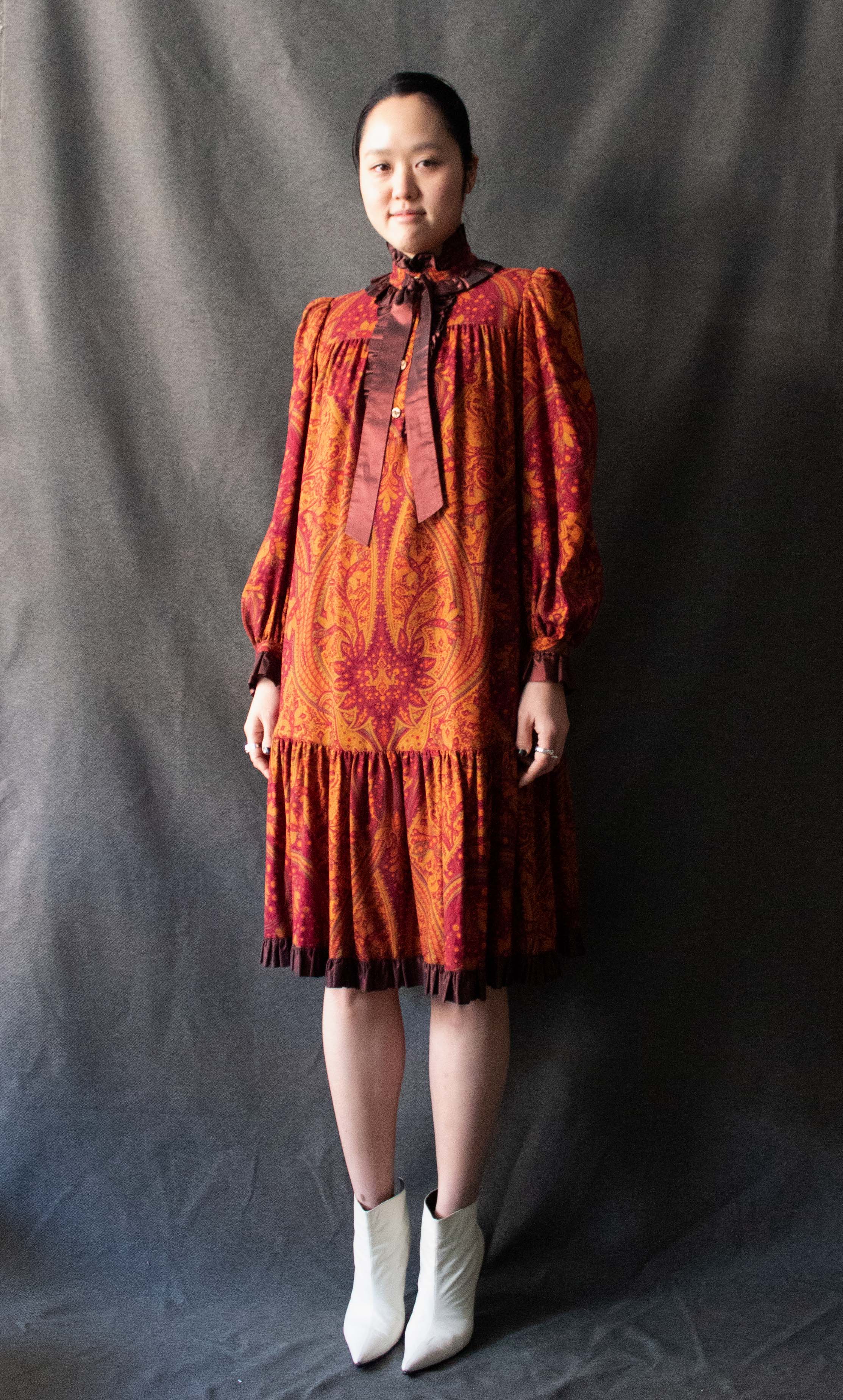 vintage paisley dress Givenchy 1980s shorts set Vintage Galanos Paisley Silk Dress