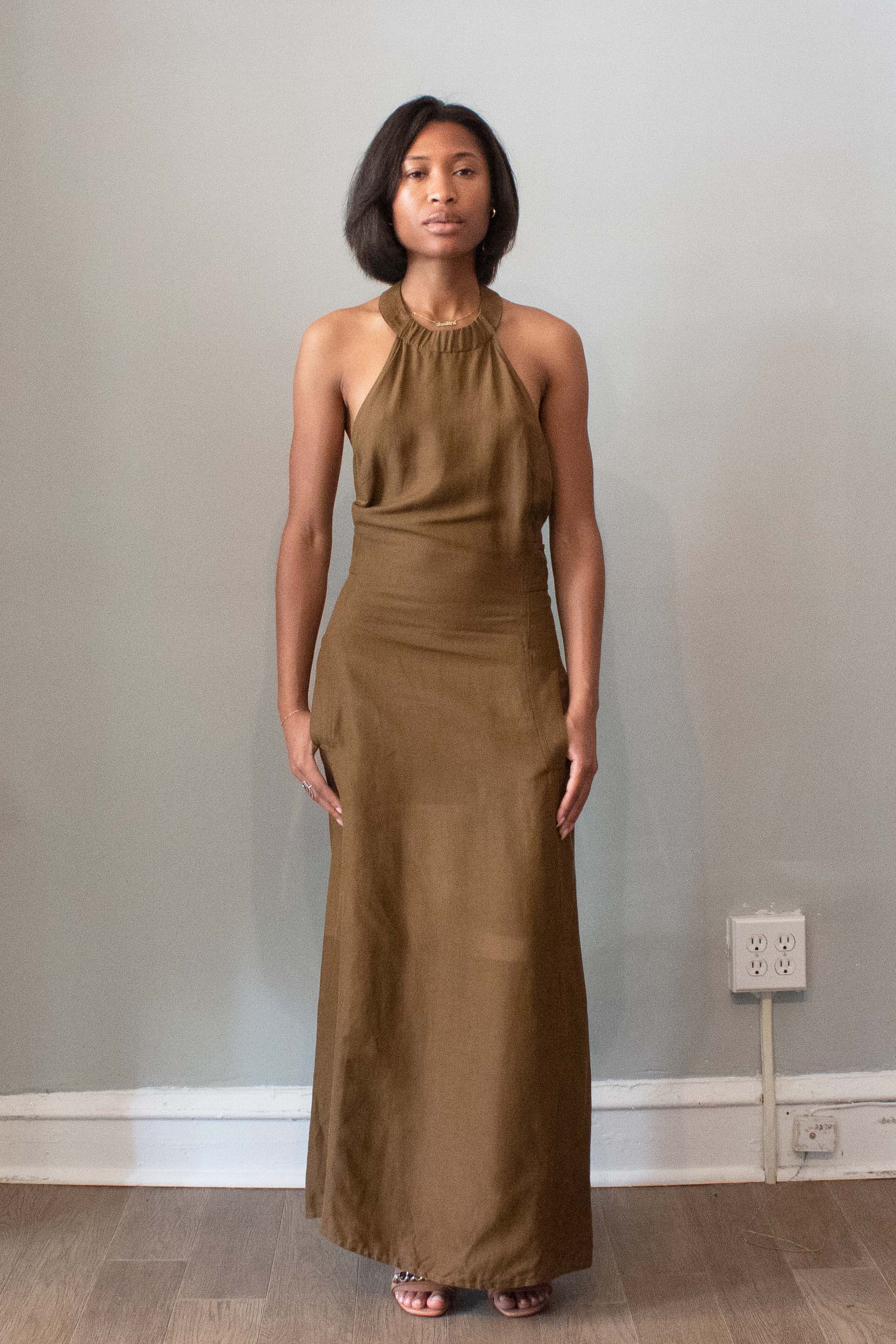 Claude Montana Brown Halter Dress Moore Vintage Archive Claude Montana Brown Halter Dress Moore Vintage Archive