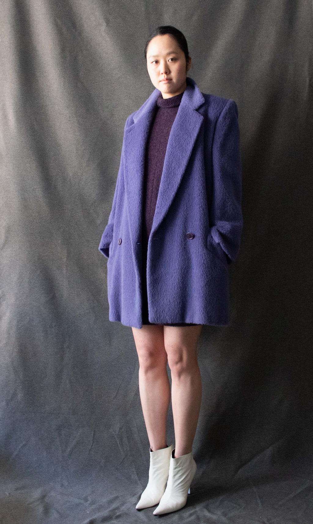 Perry Ellis Purple Wool Double Breasted Coat