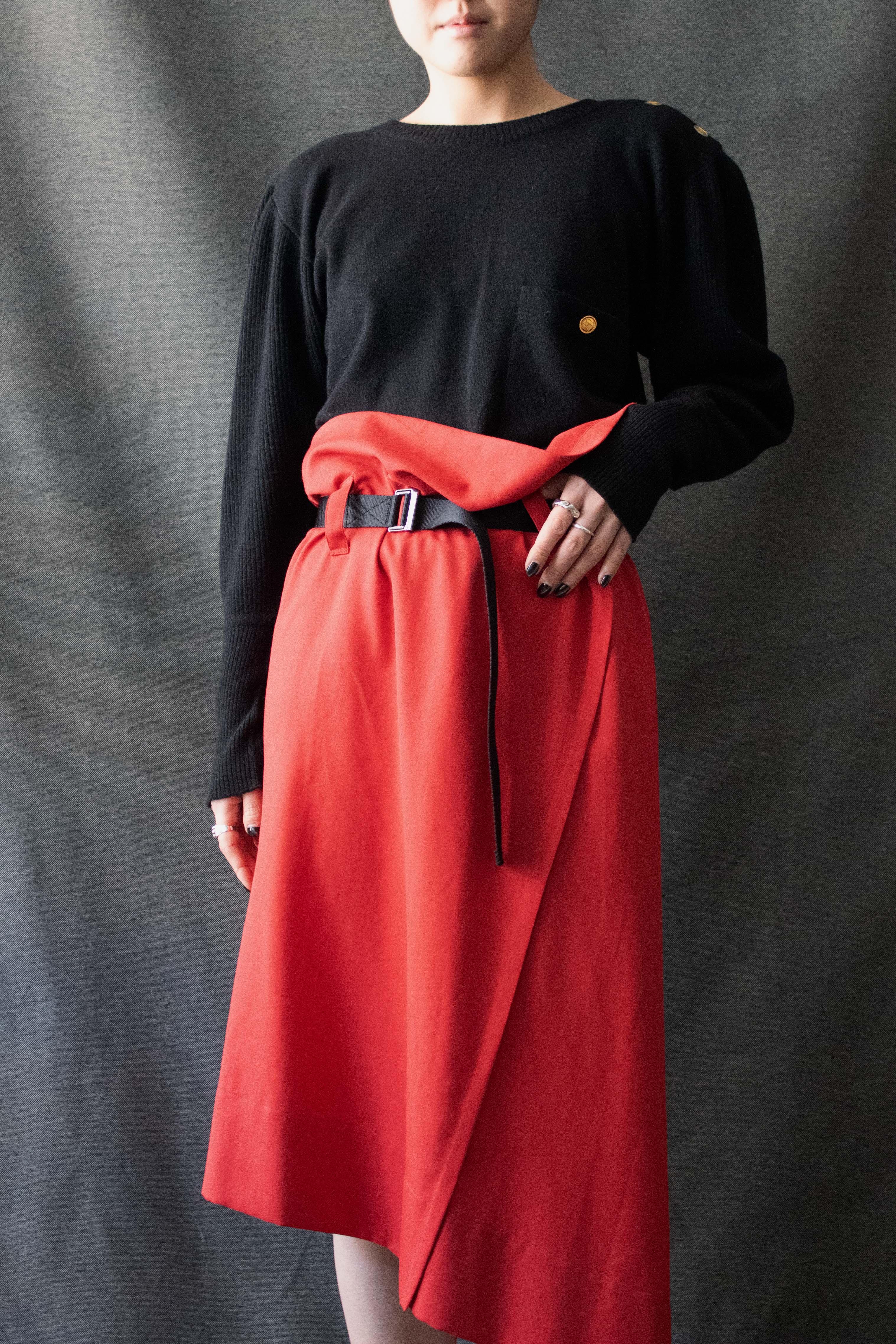 Issey Miyake Red Wool Blend Paper Bag Waist Skirt