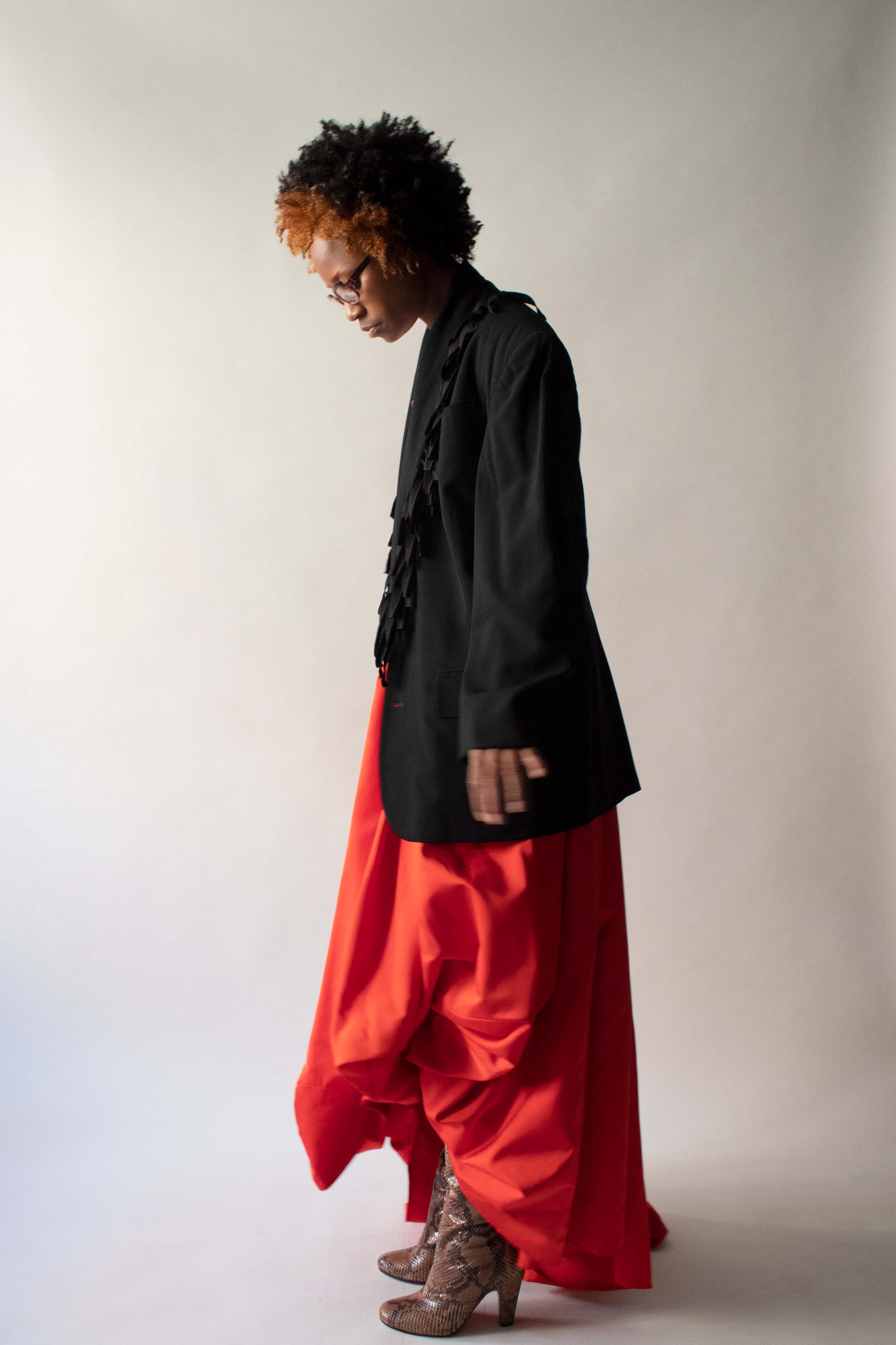 Jean Paul Gaultier Homme Black Wool Fringe Collar Blazer