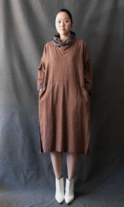 Issey Miyake Plantation Brown Cotton High-Neck Dress