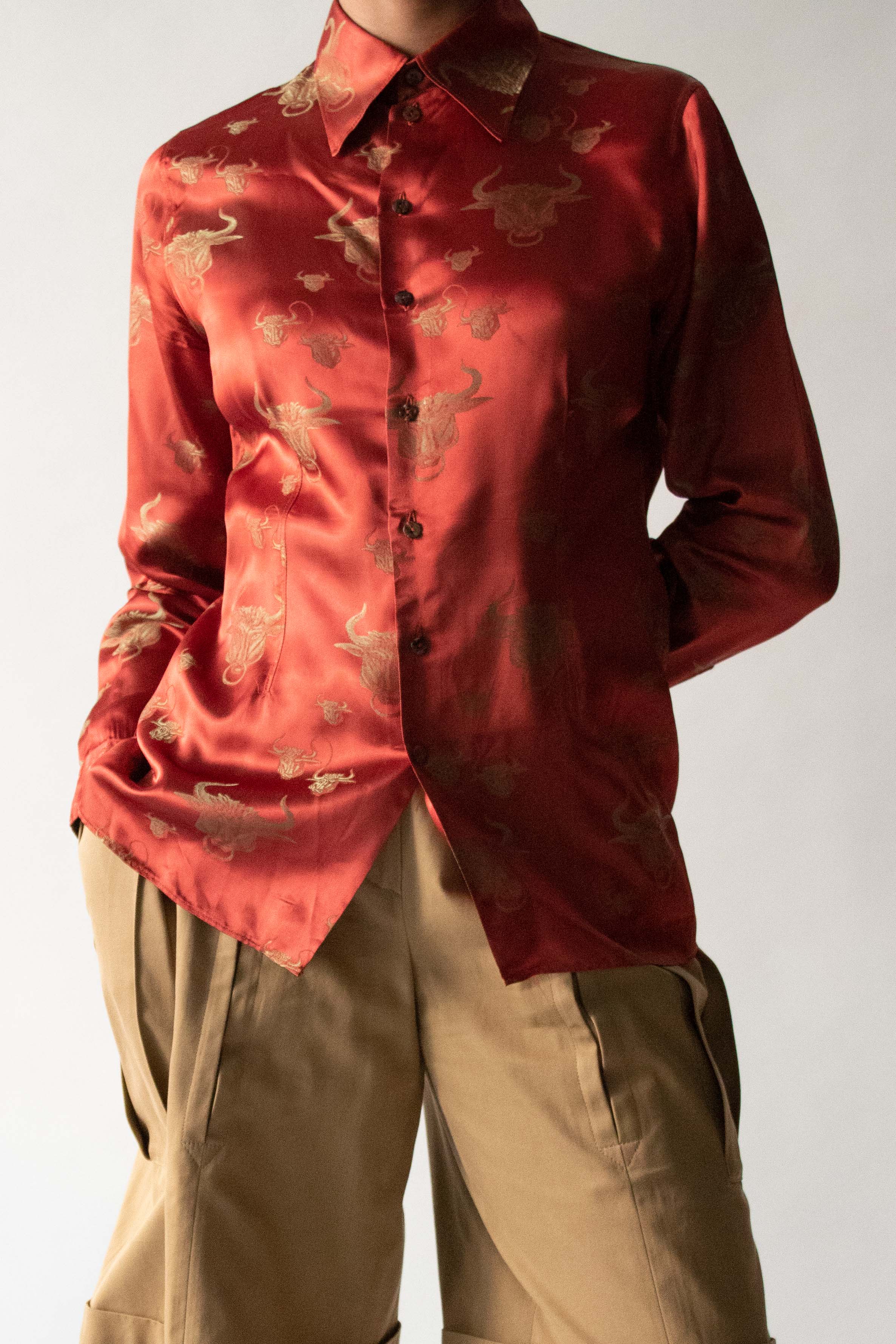 Jean Paul Gaultier 1994 Red Polyester jaquard Shirt