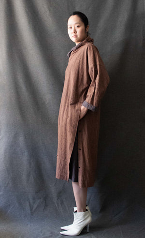 Issey Miyake Plantation Brown Cotton High-Neck Dress