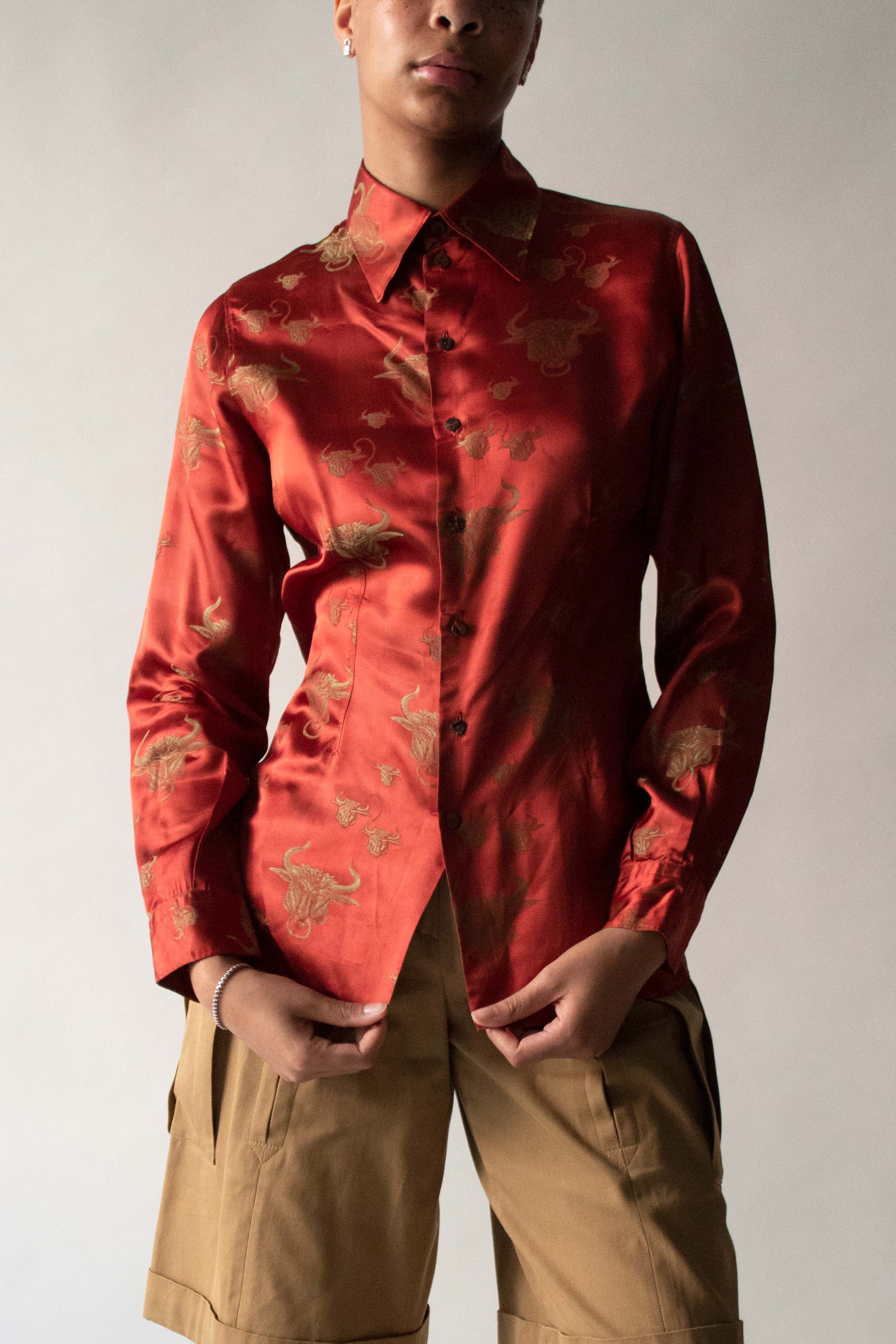 Jean Paul Gaultier 1994 Red Polyester jaquard Shirt