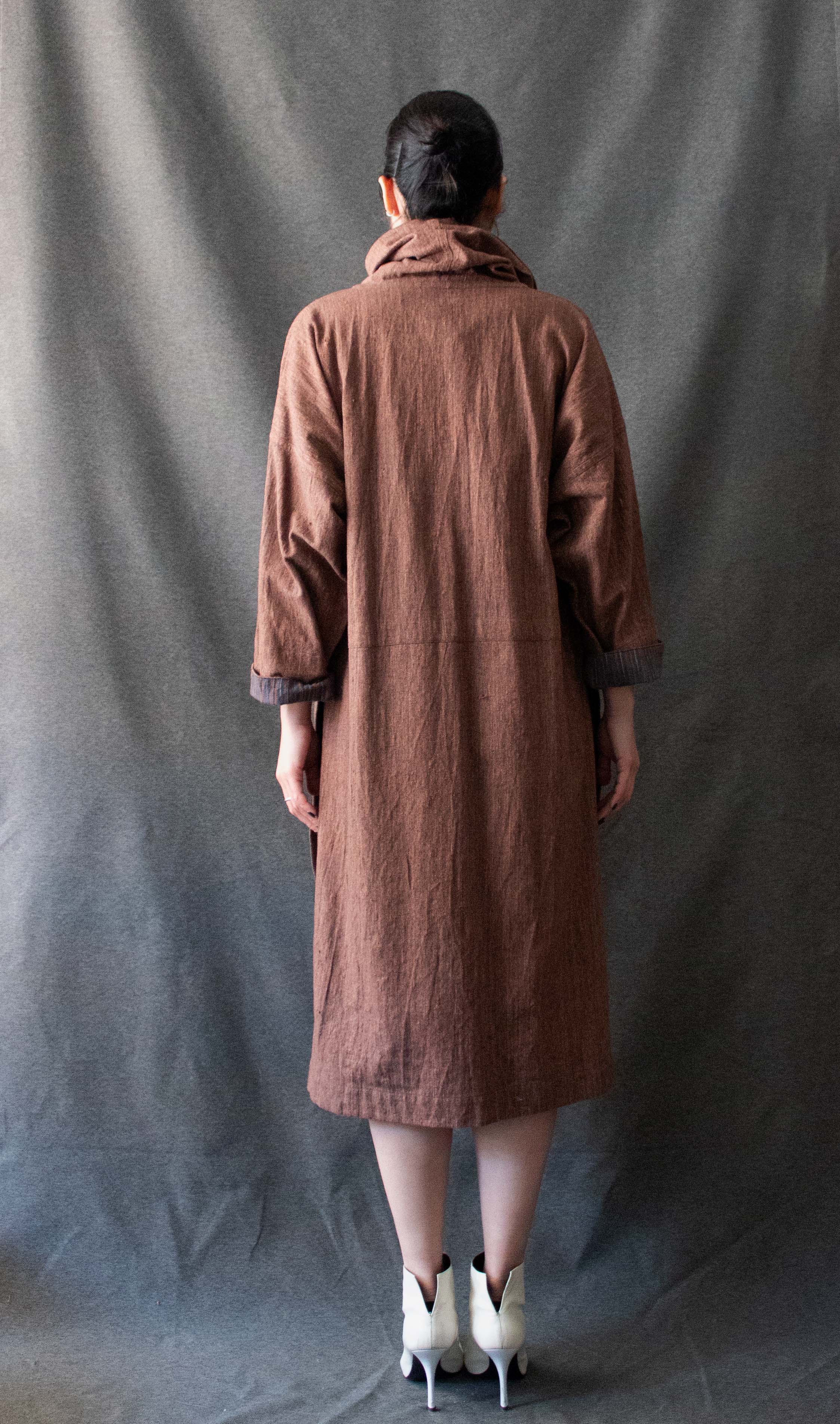 Issey Miyake Plantation Brown Cotton High-Neck Dress