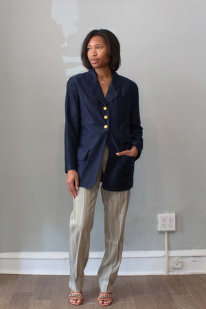 Chanel Navy Cotton Blue Blazer