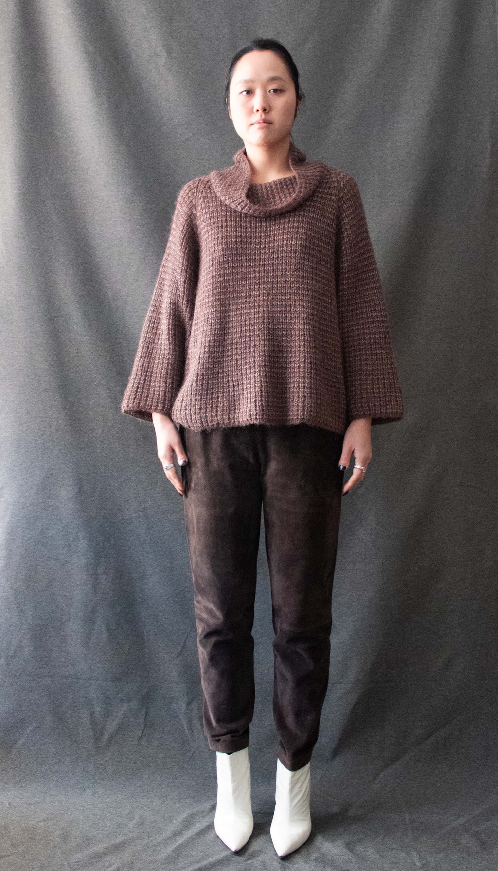 Issey Miyake Brown Wool Blend Cowl Neck Sweater