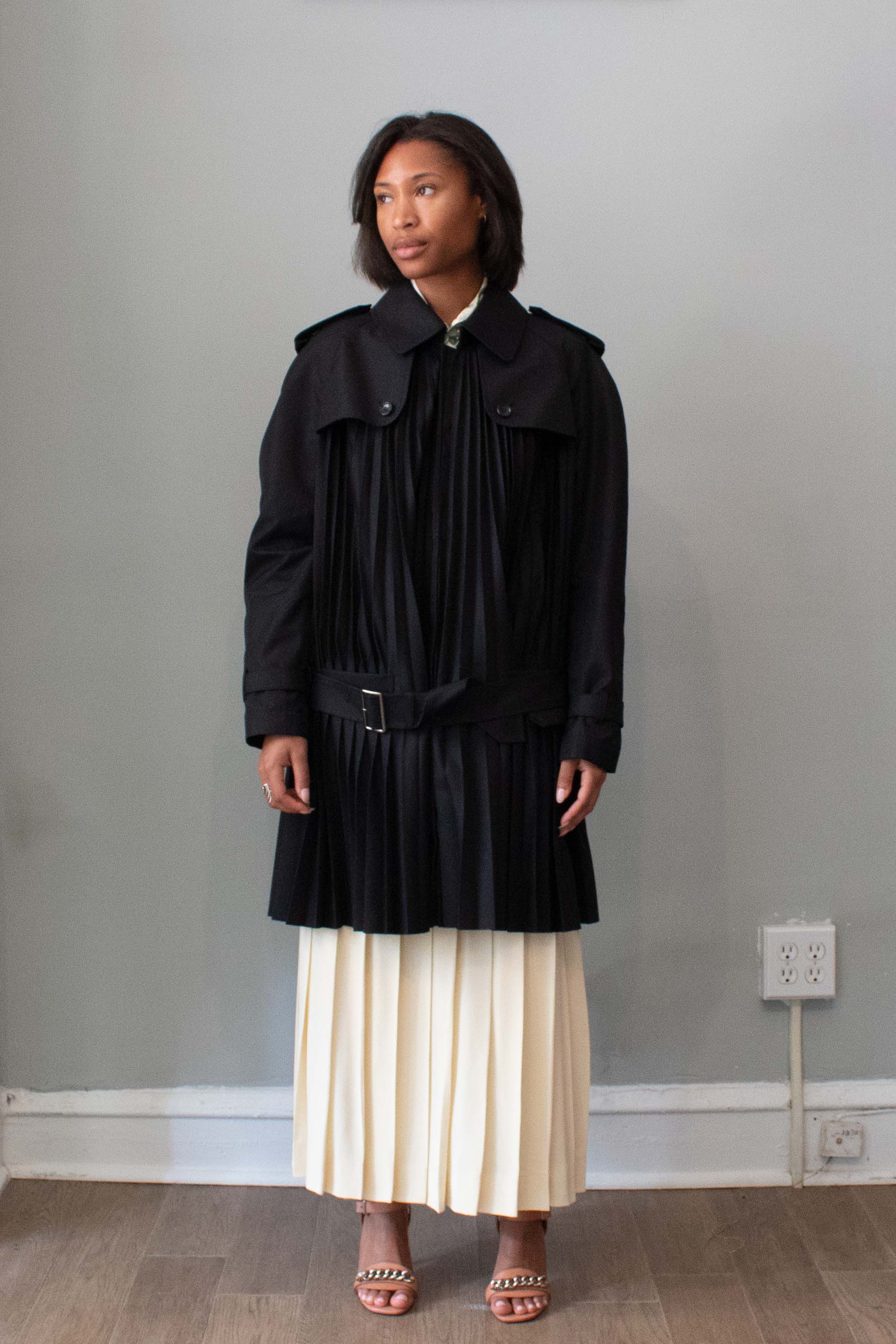 Junya Wantanbe Comme Des Garcons Black Cotton Pleated Trenchcoat