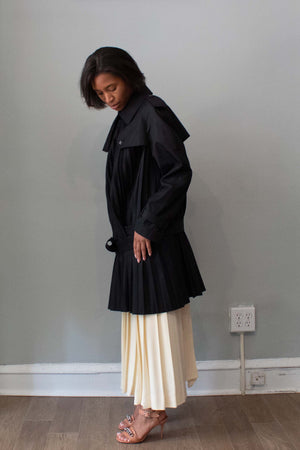 Junya Wantanbe Comme Des Garcons Black Cotton Pleated Trenchcoat