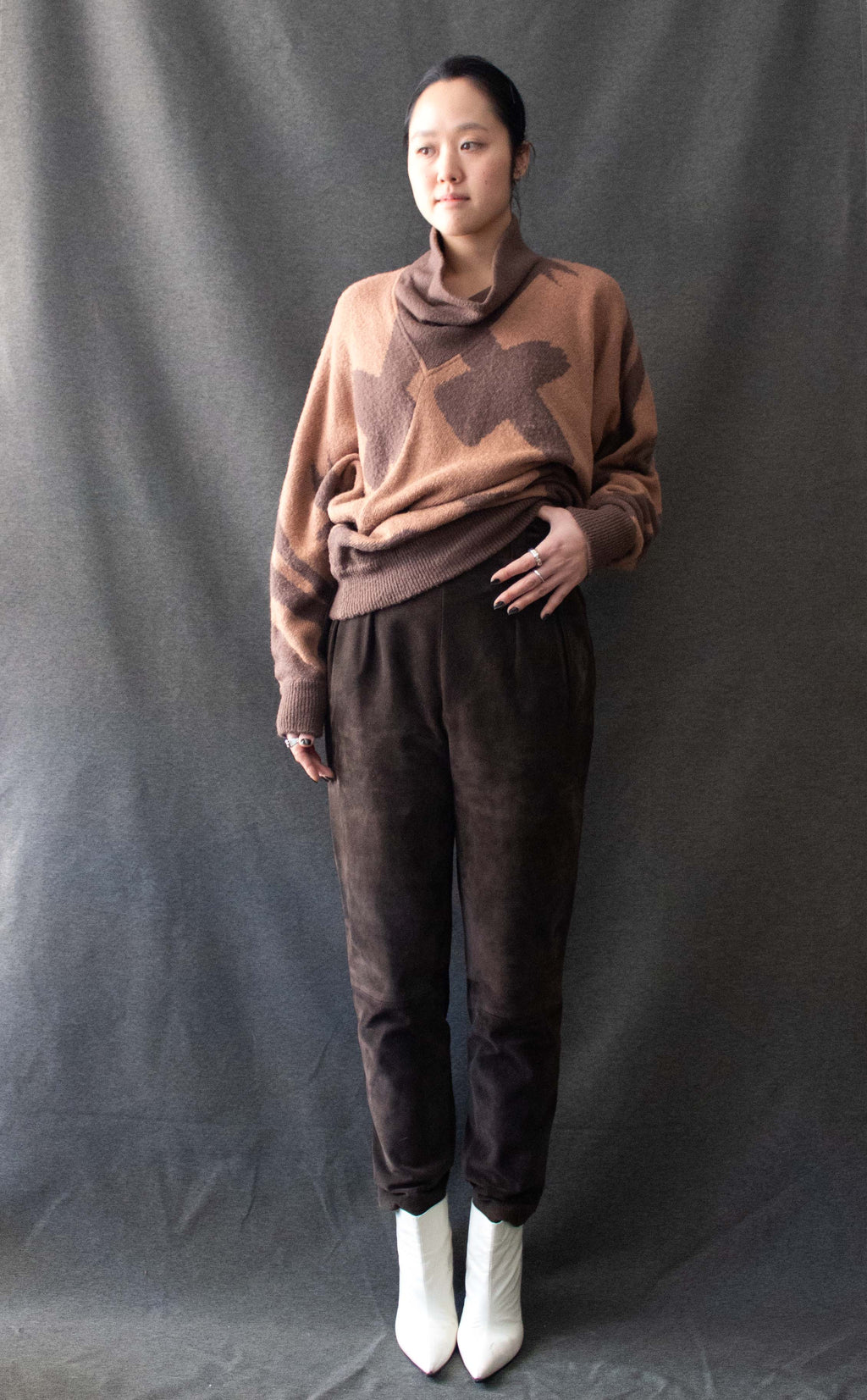 Issey Miyake Brown Wool Blend Patterned Sweater