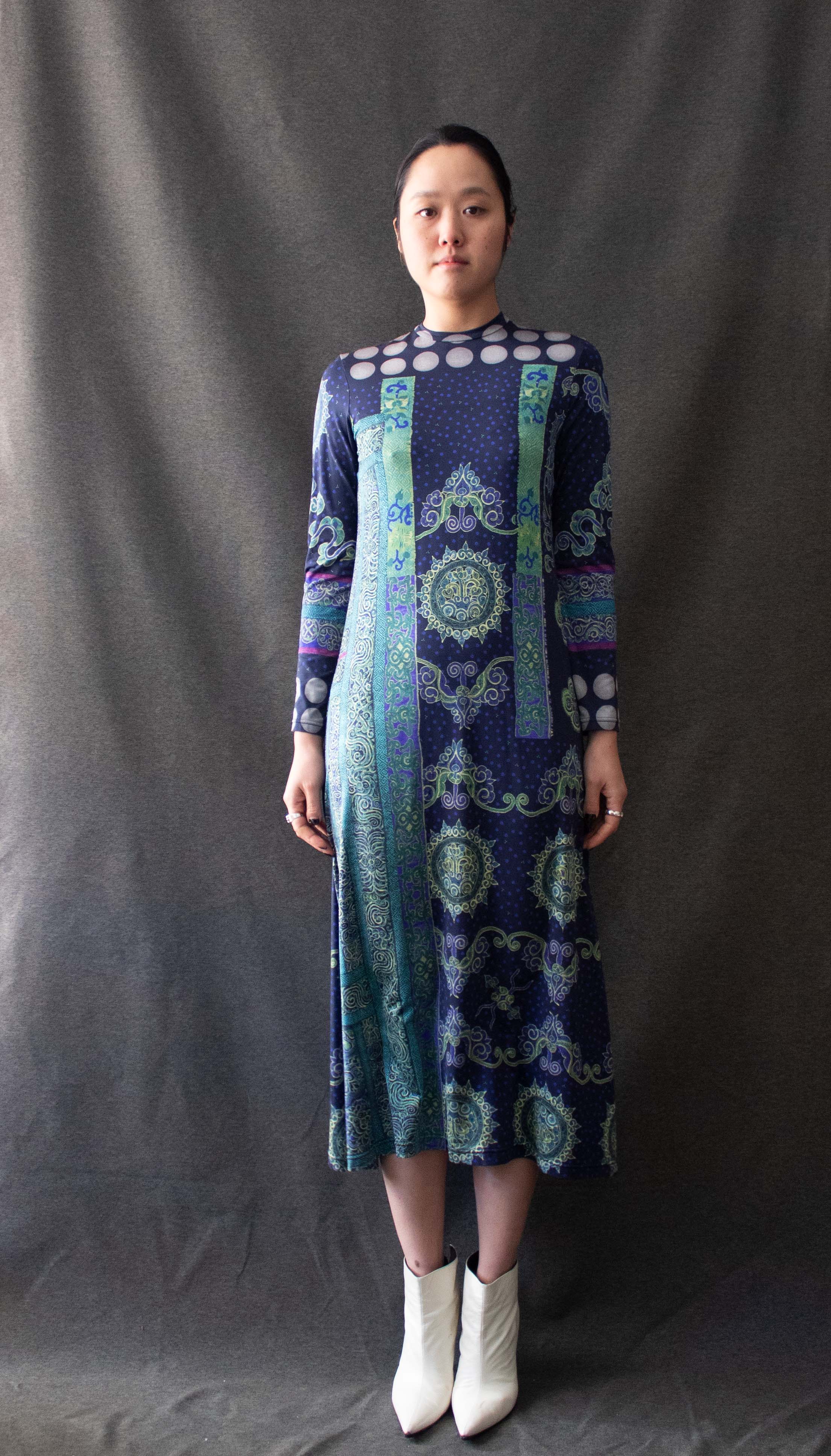 Issey Miyake Blue Nylon Blend Printed Dress