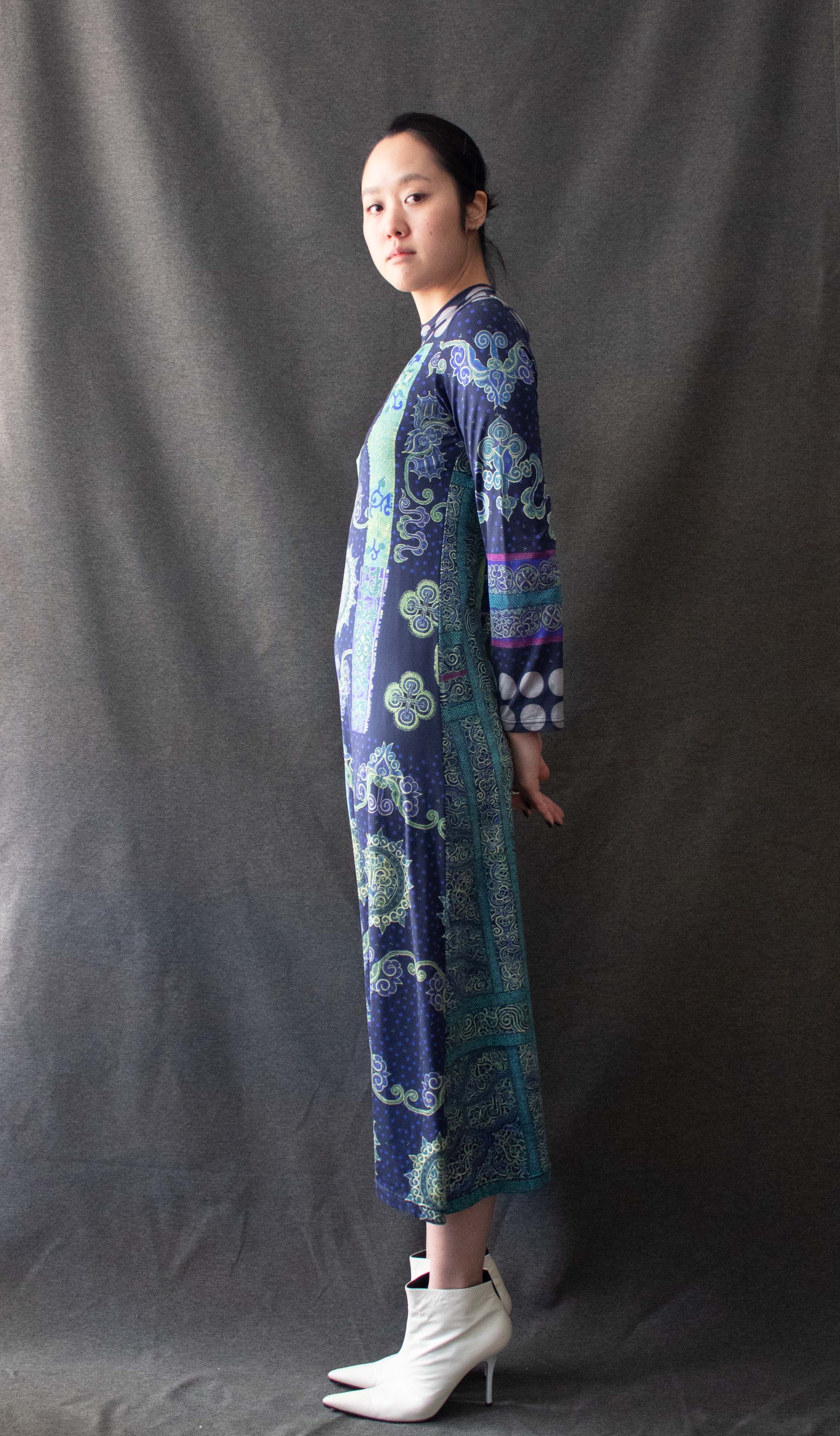 Issey Miyake Blue Nylon Blend Printed Dress