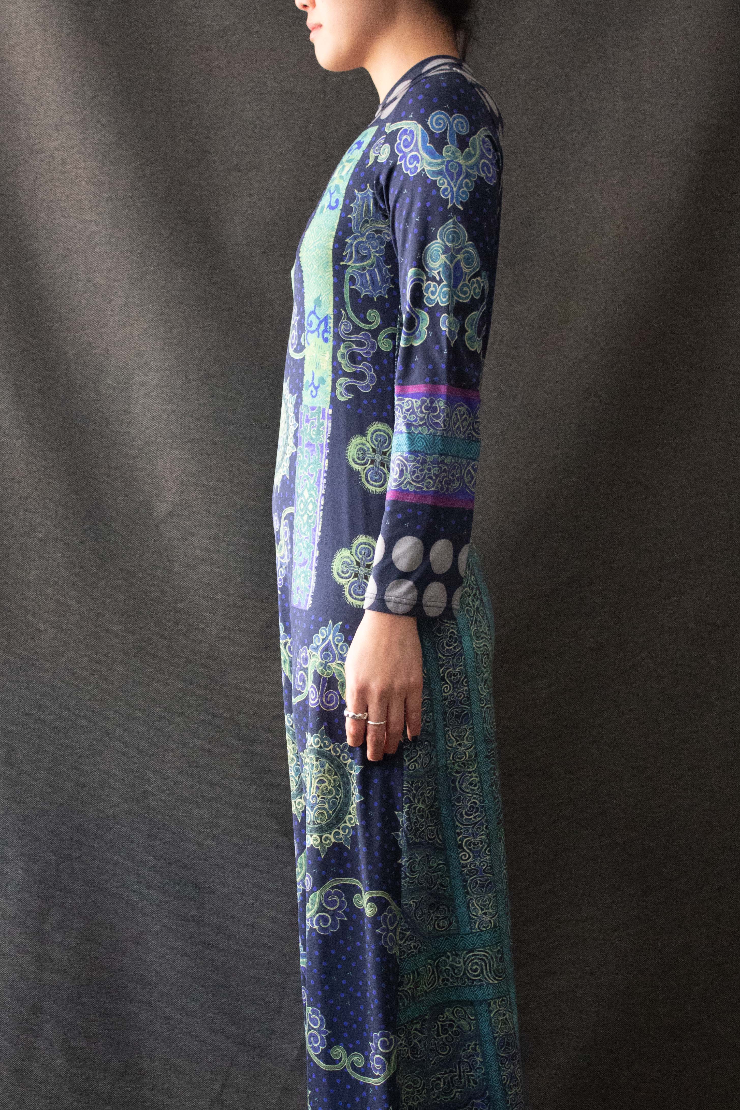 Issey Miyake Blue Nylon Blend Printed Dress