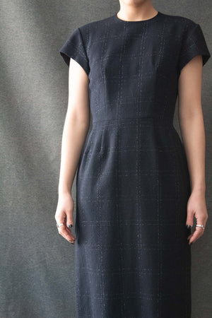 Comme Des Garcons Navy Metallic Check Wool Dress