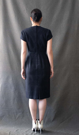 Comme Des Garcons Navy Metallic Check Wool Dress