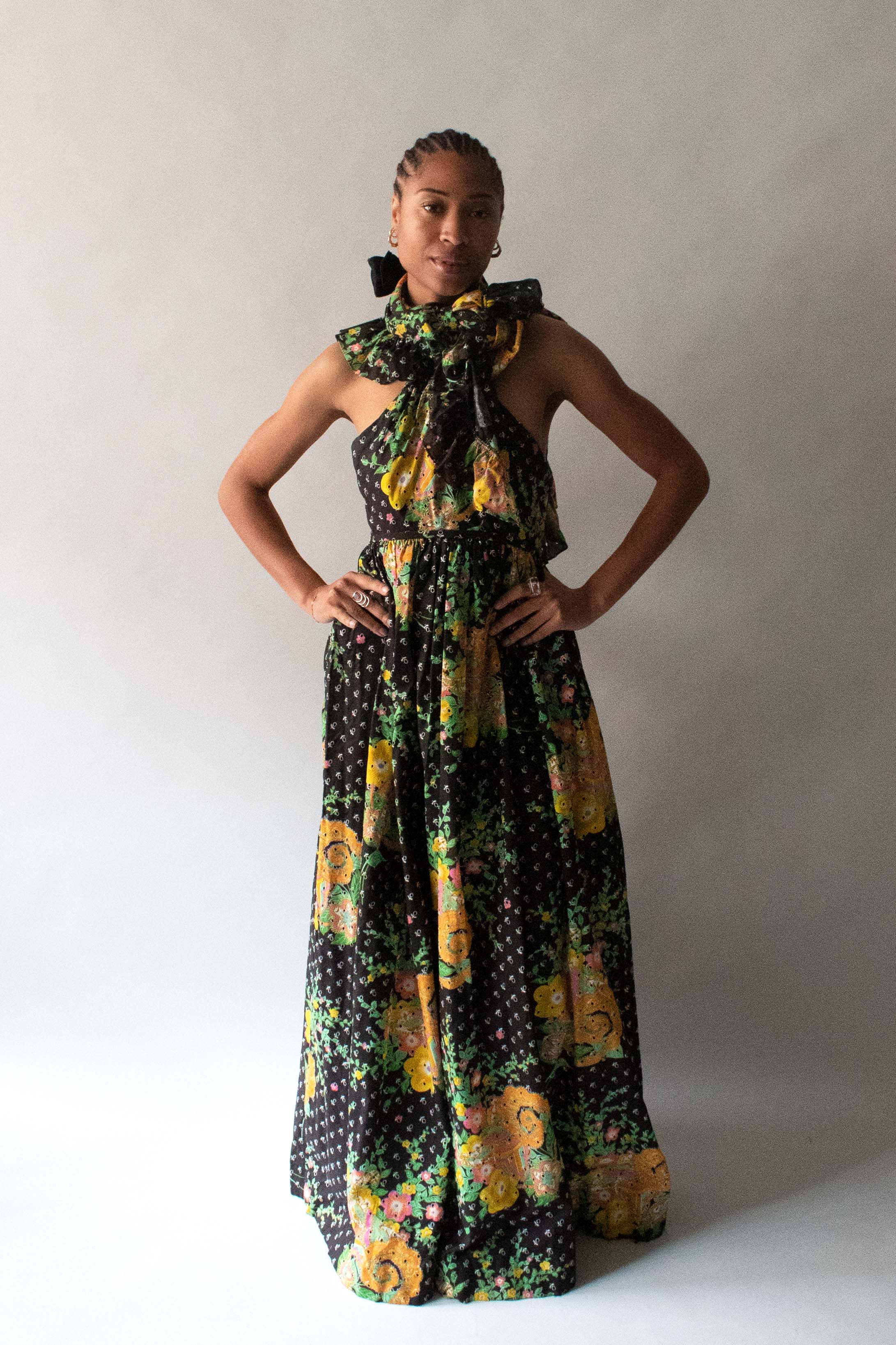 Geoffrey Beene Black Floral Cotton Eyelet Dress