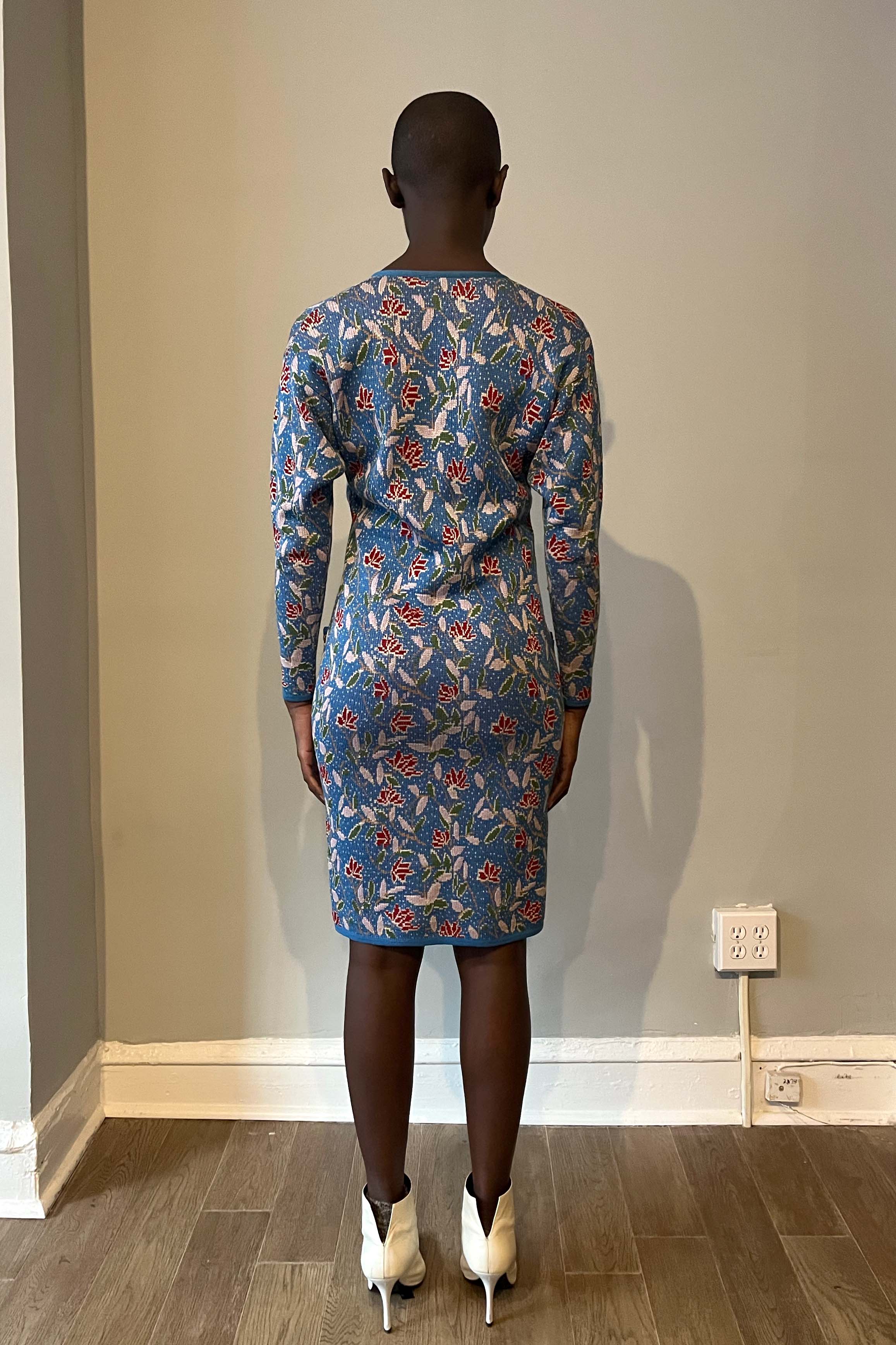 Saint Laurent Floral Print Cotton Knit Dress
