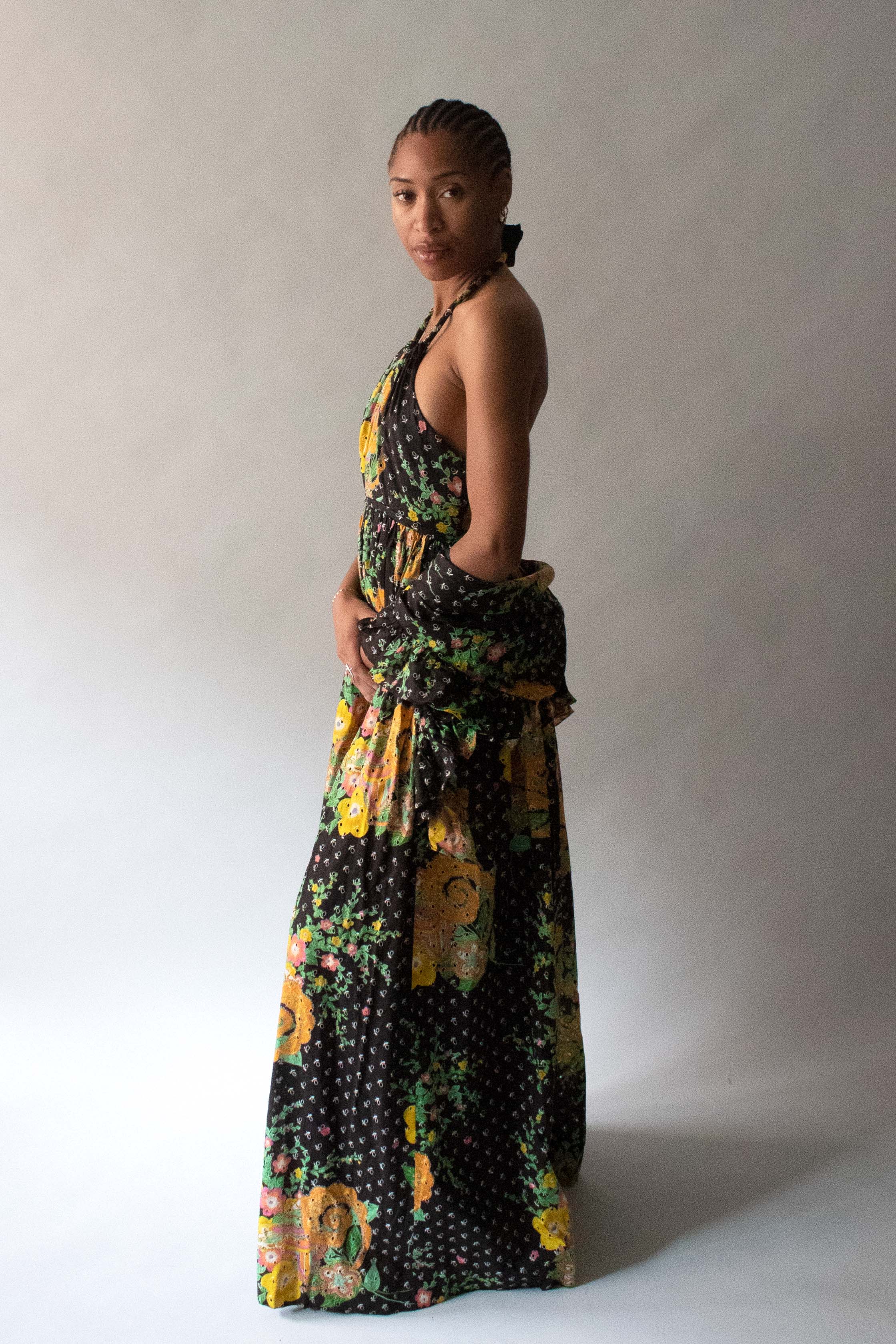 Geoffrey Beene Black Floral Cotton Eyelet Dress