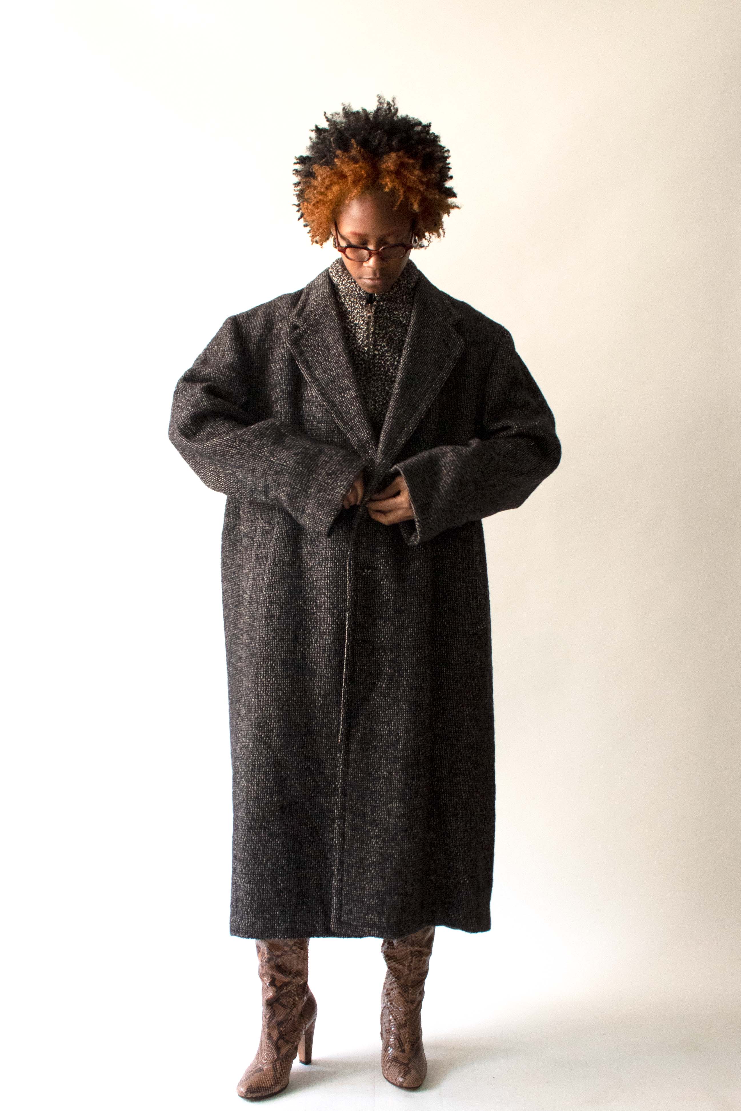 Giorgio Armani Black and White Wool Coat