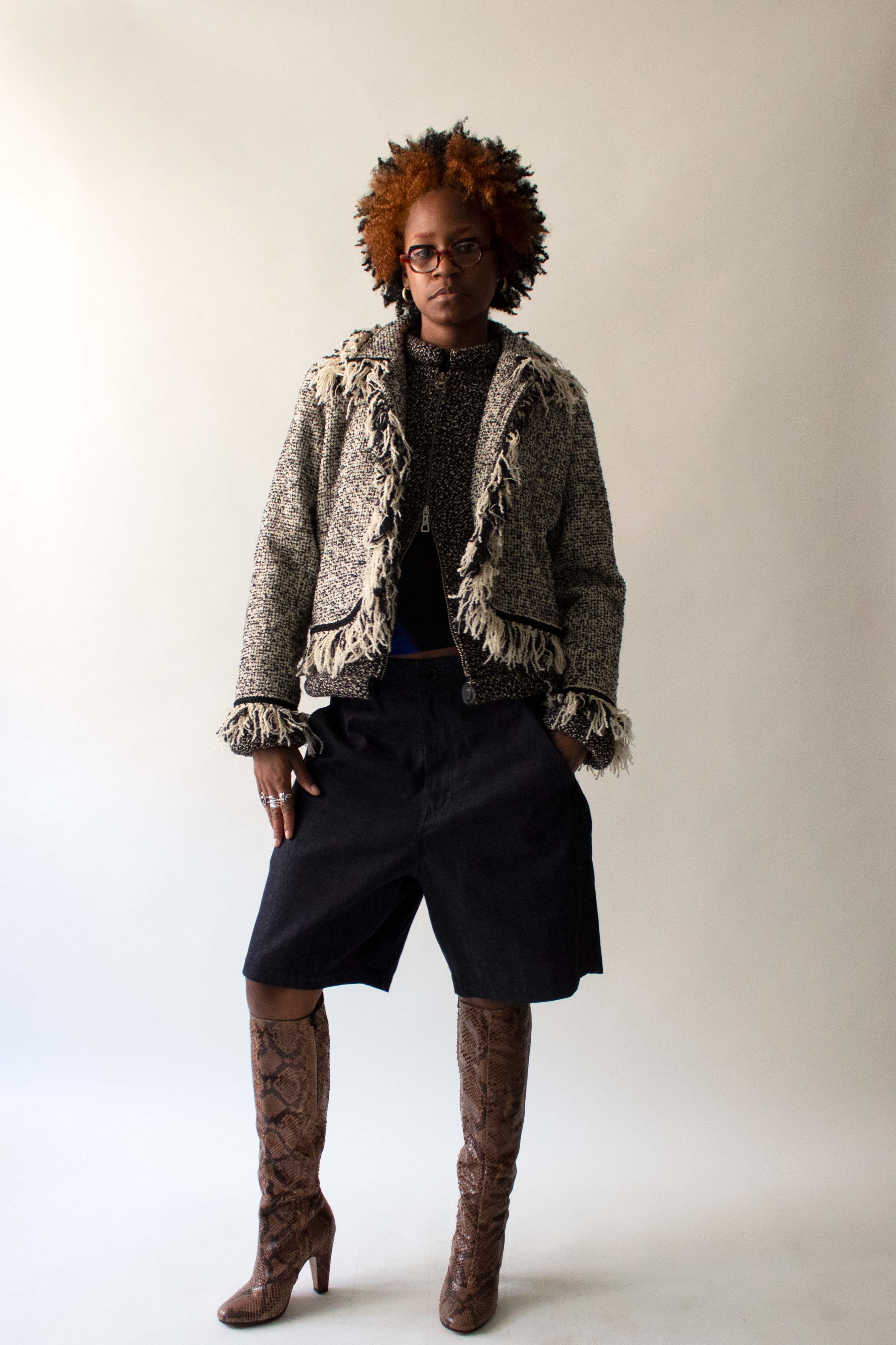 Yves Saint Laurent Black and White Boucle Wool Blend Jacket