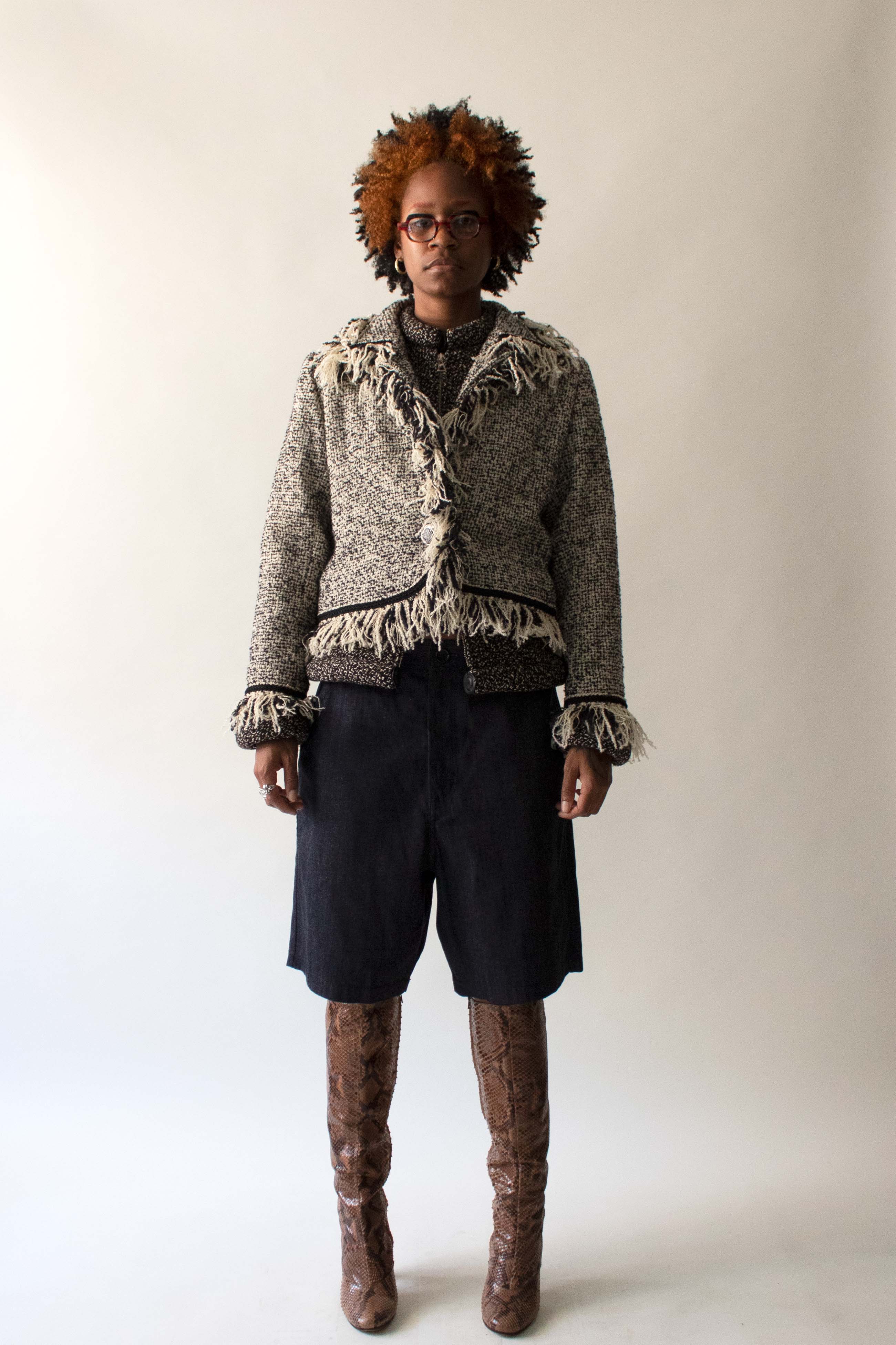 Yves Saint Laurent Black and White Boucle Wool Blend Jacket