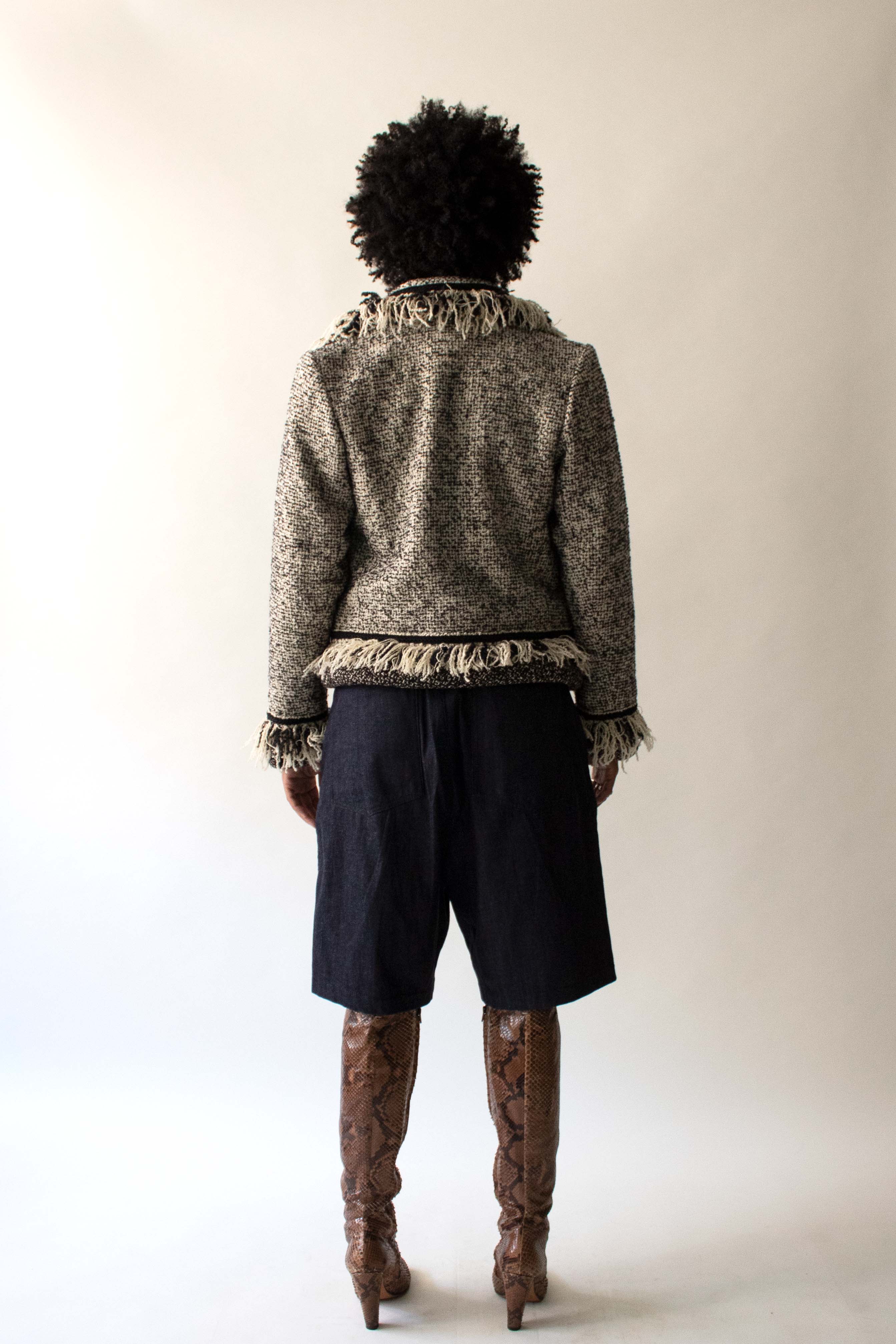 Yves Saint Laurent Black and White Boucle Wool Blend Jacket