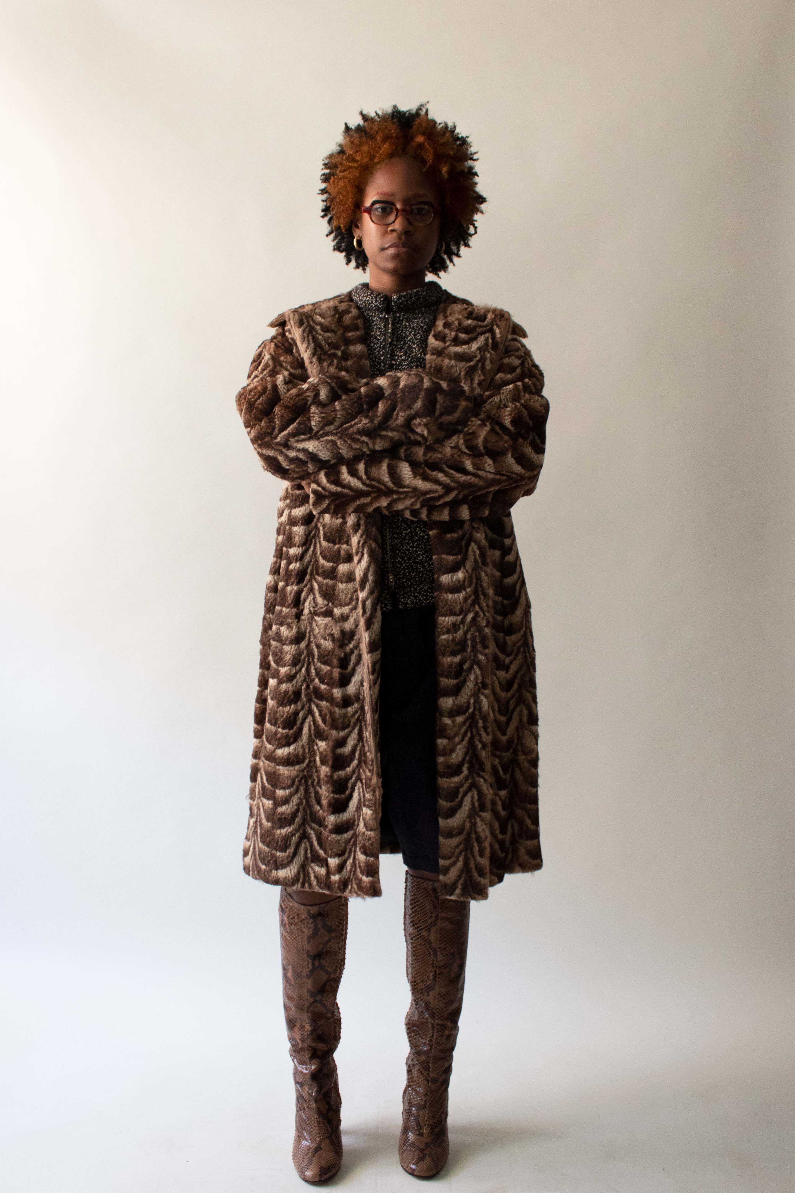 Costume National Tan Printed Fur Coat