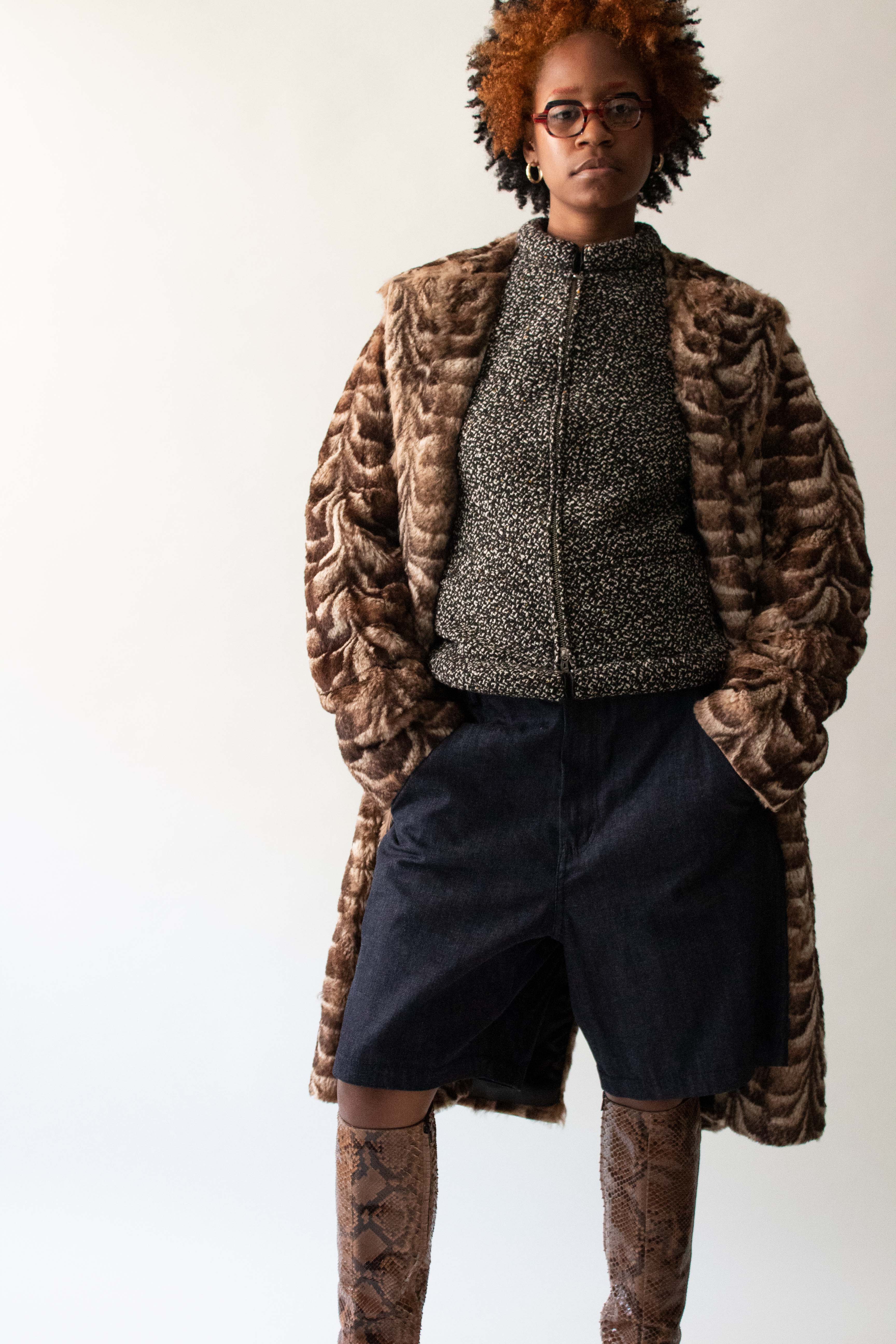 Costume National Tan Printed Fur Coat