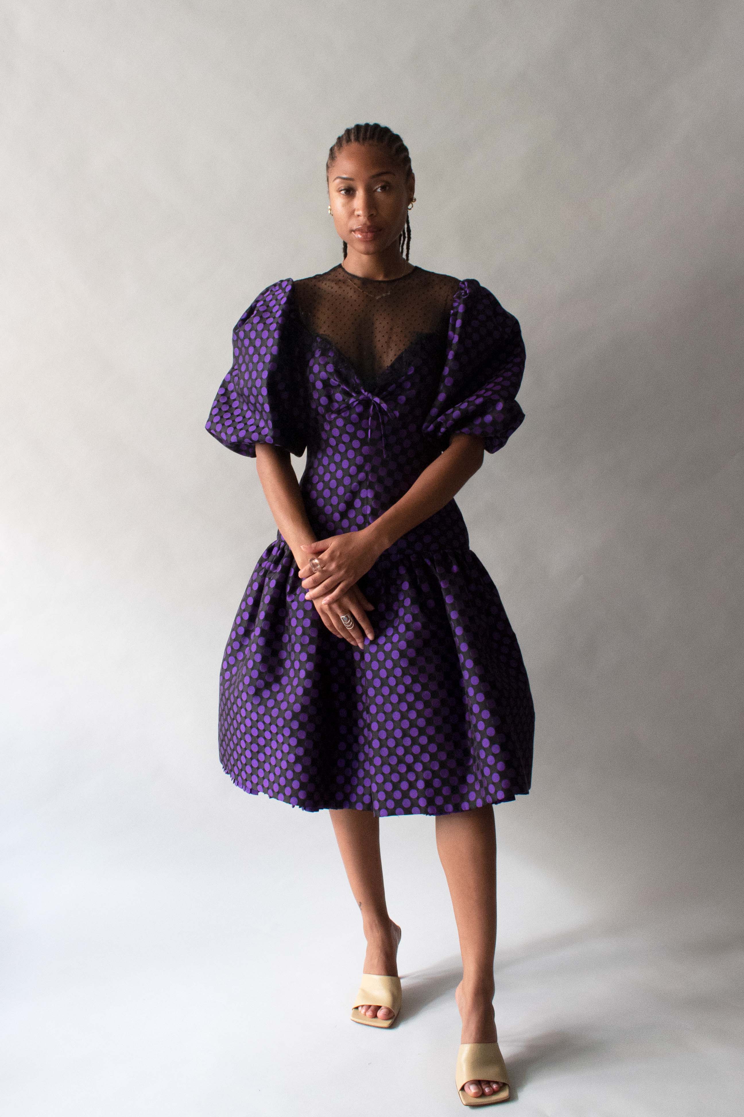 Nina Ricci Puple Polka Dot Dress – Moore Vintage Archive Nina Ricci Puple Polka Dot Dress – Moore Vintage Archive