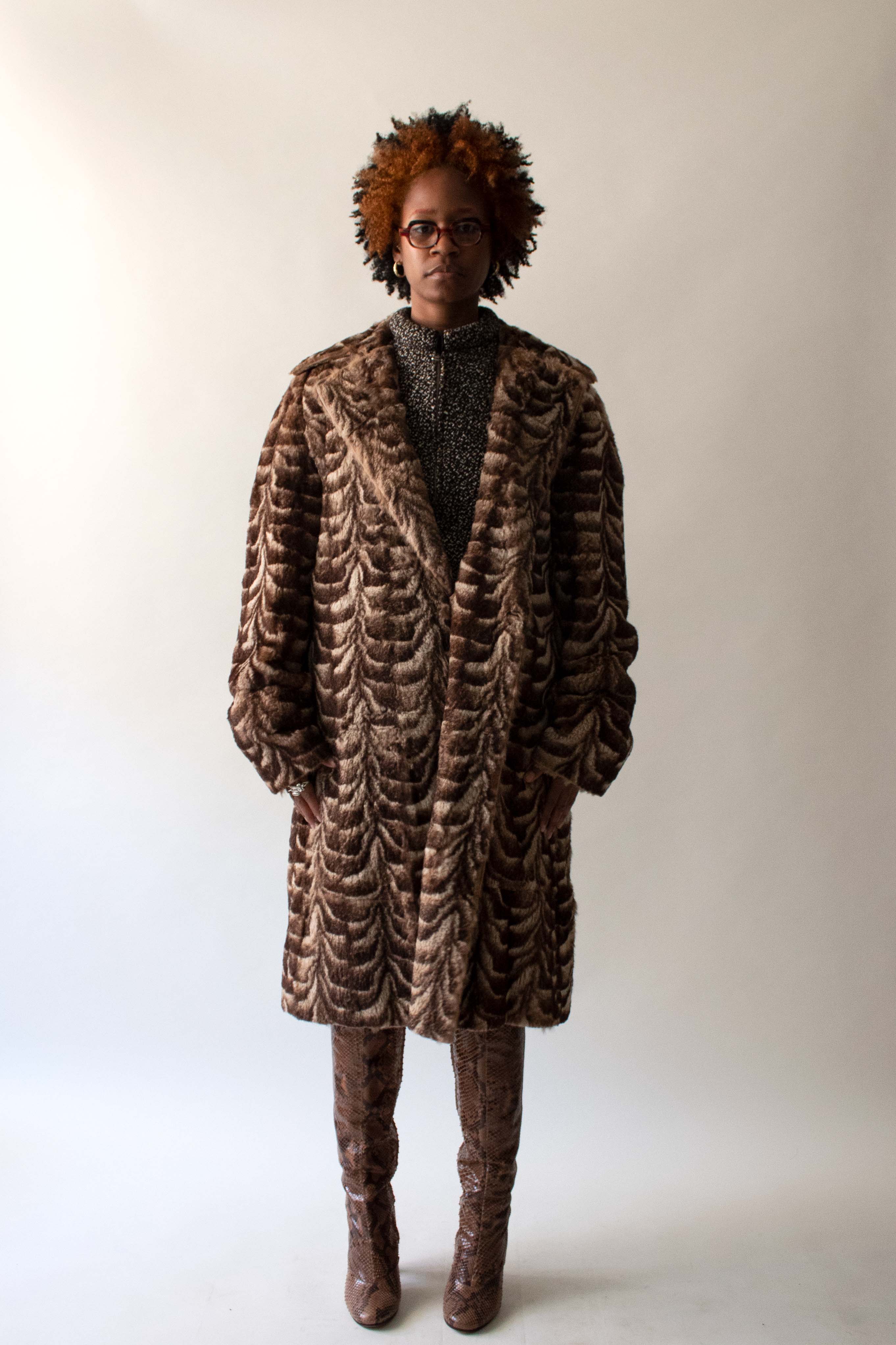 Costume National Tan Printed Fur Coat