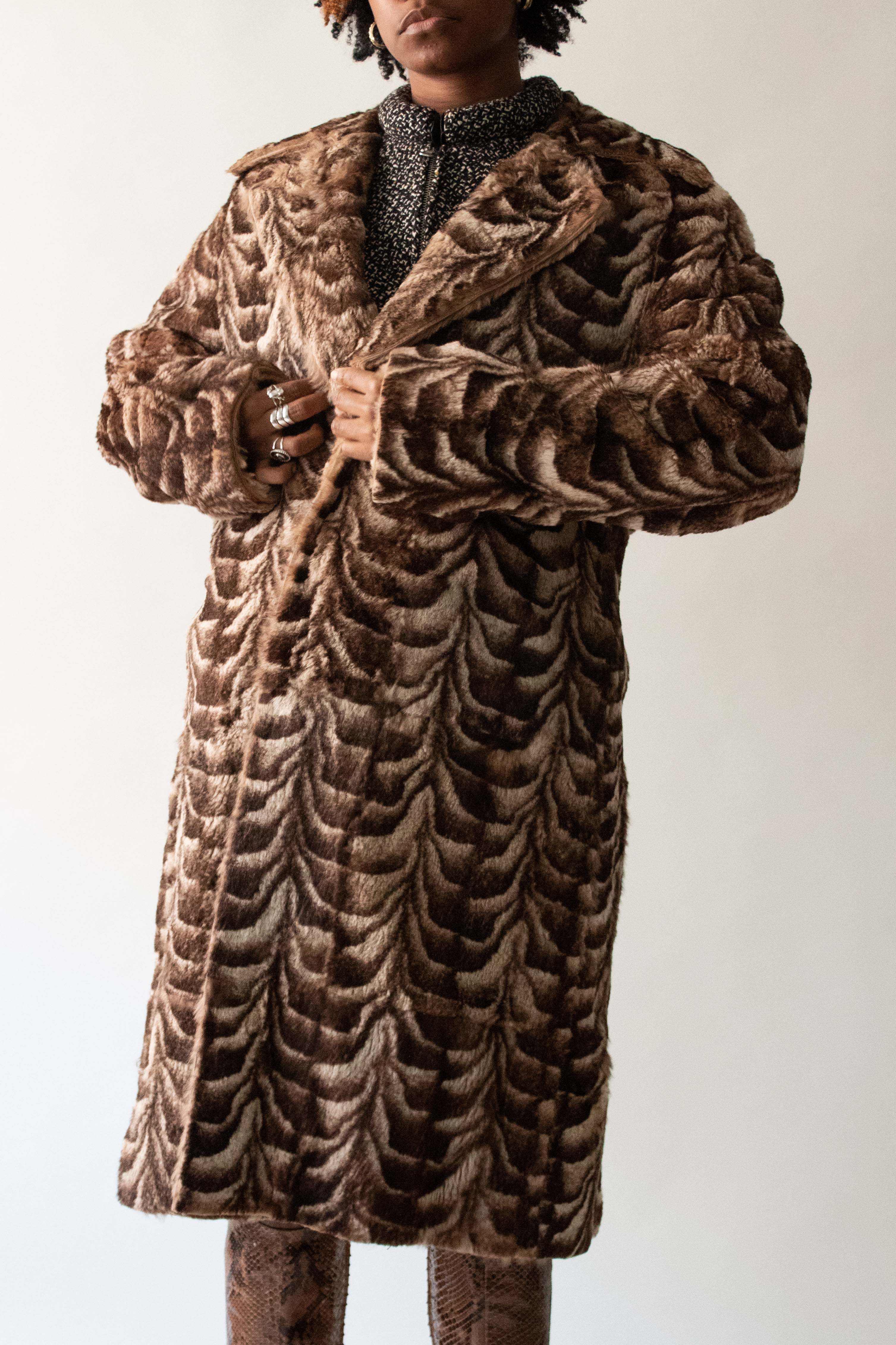 Costume National Tan Printed Fur Coat