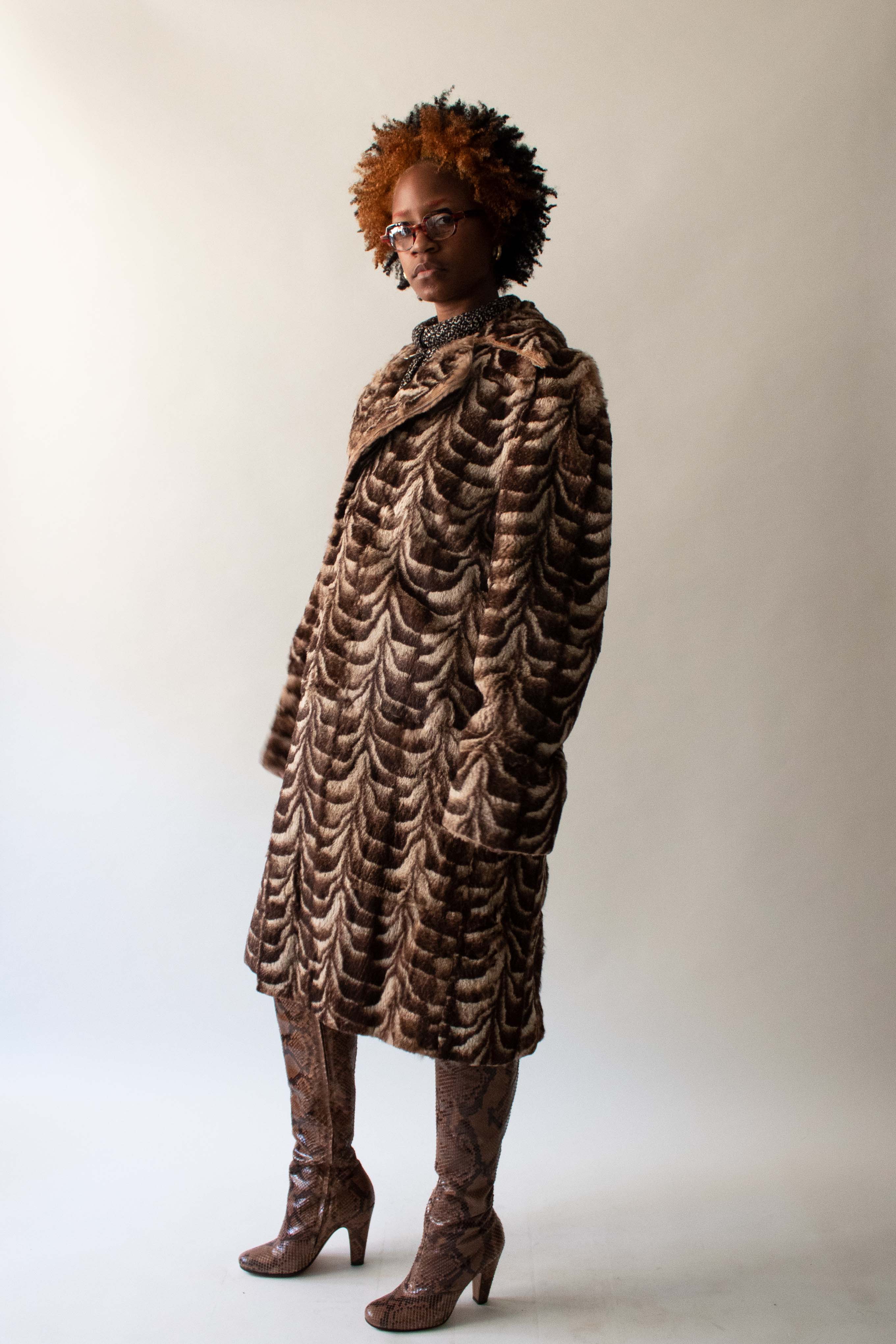 Costume National Tan Printed Fur Coat