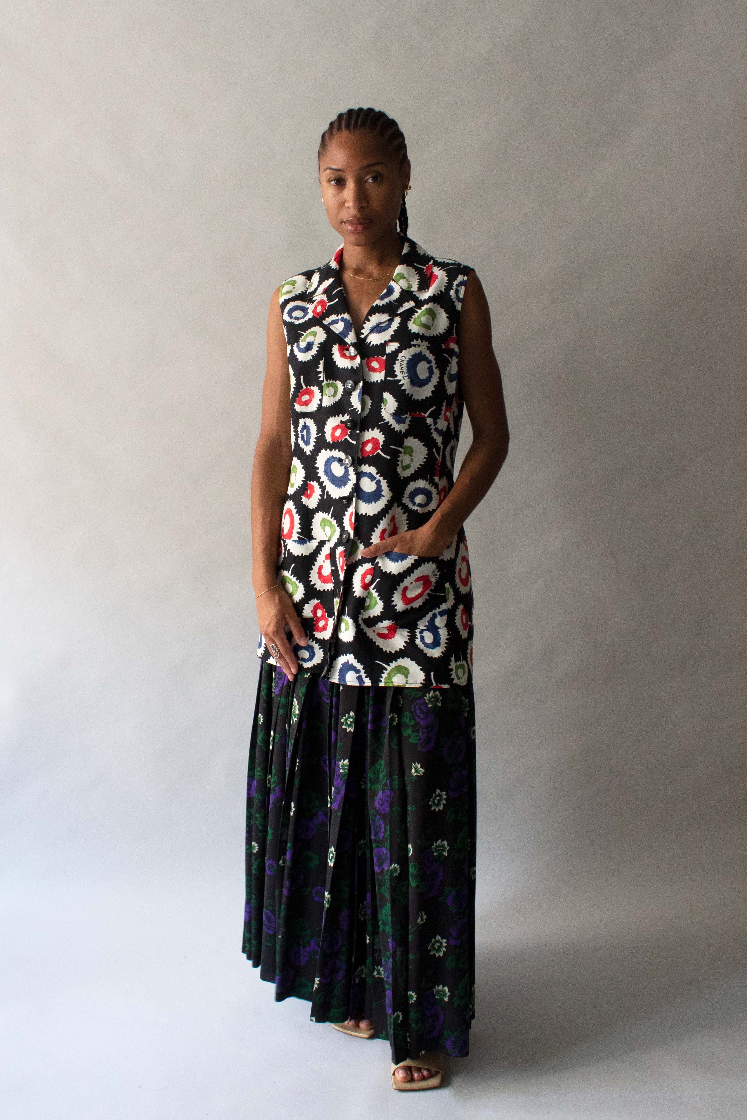 Chanel Multicolor Linen Monogram Tunic Dress