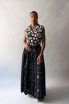 Issey Miyake Black Floral Print Wool Skirt