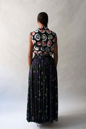 Issey Miyake Black Floral Print Wool Skirt