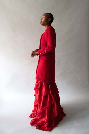 Halston Red Silk Organza Tierred Gown