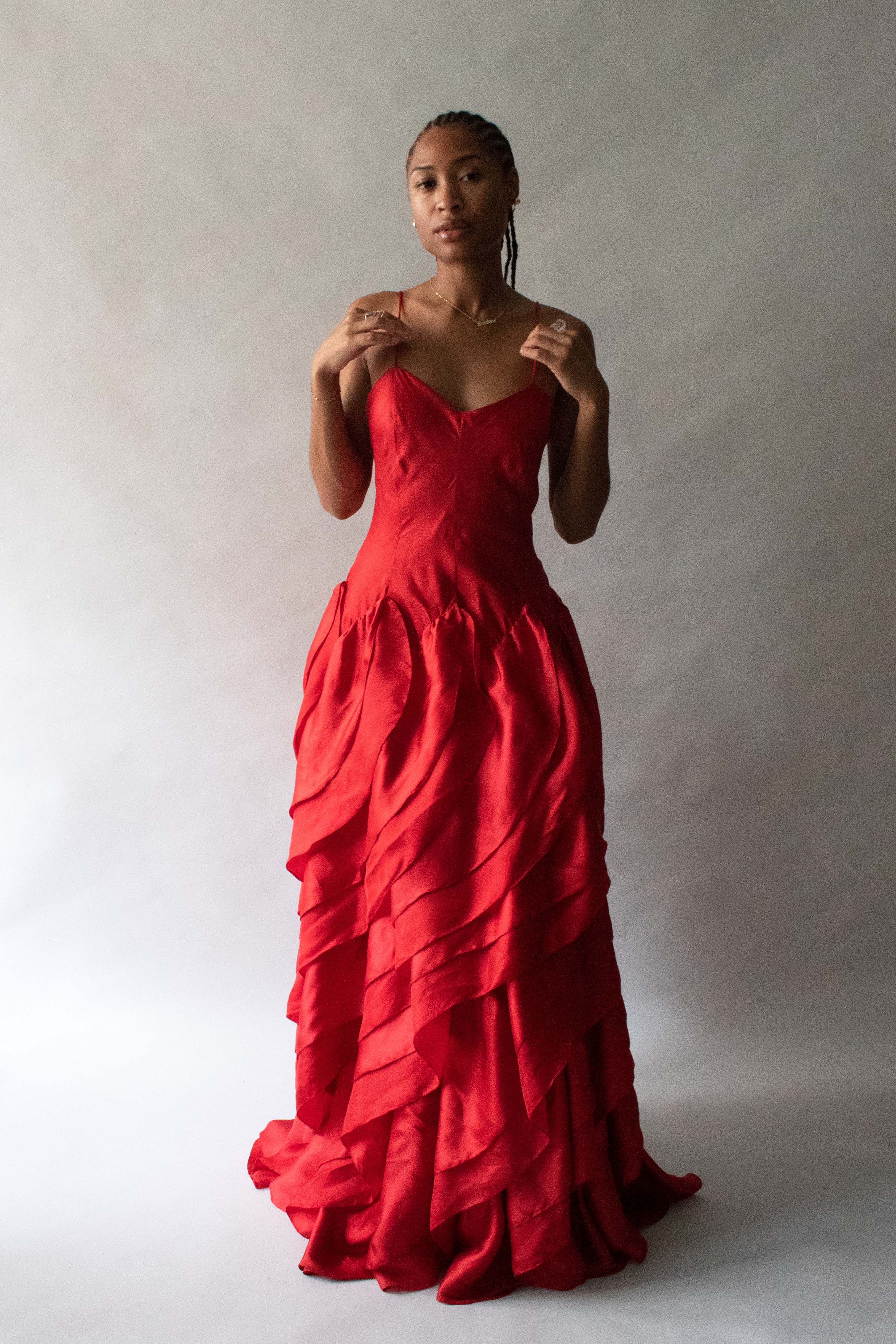 halston red dress Shop Online tie halterneck Sleeveless Side zip closure 100% polyester Dry clean Imported Halston Red Studded Dress Strapless