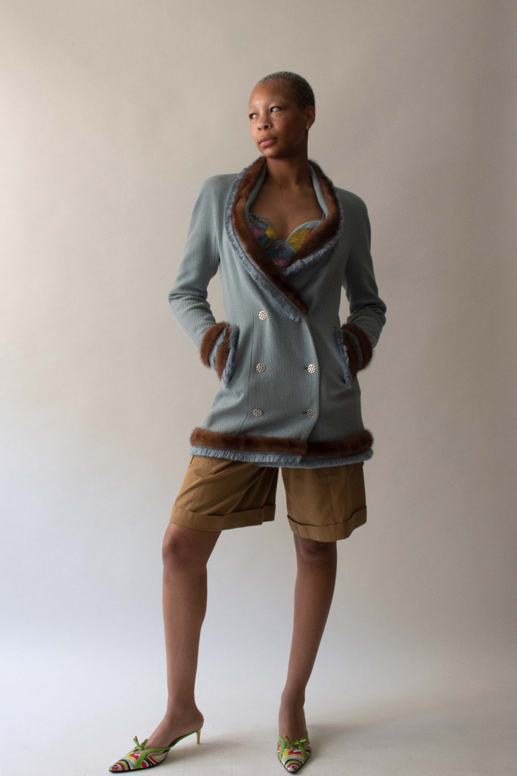 Dior 1997 Blue Wool Silk Mink Skirt Suit