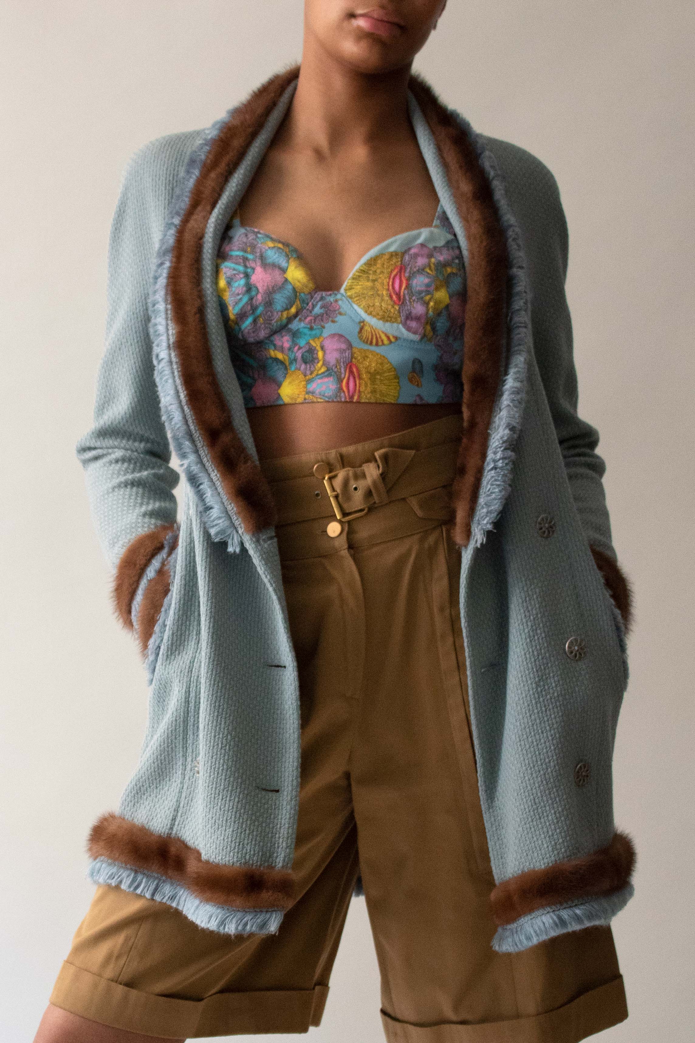 Dior 1997 Blue Wool Silk Mink Skirt Suit