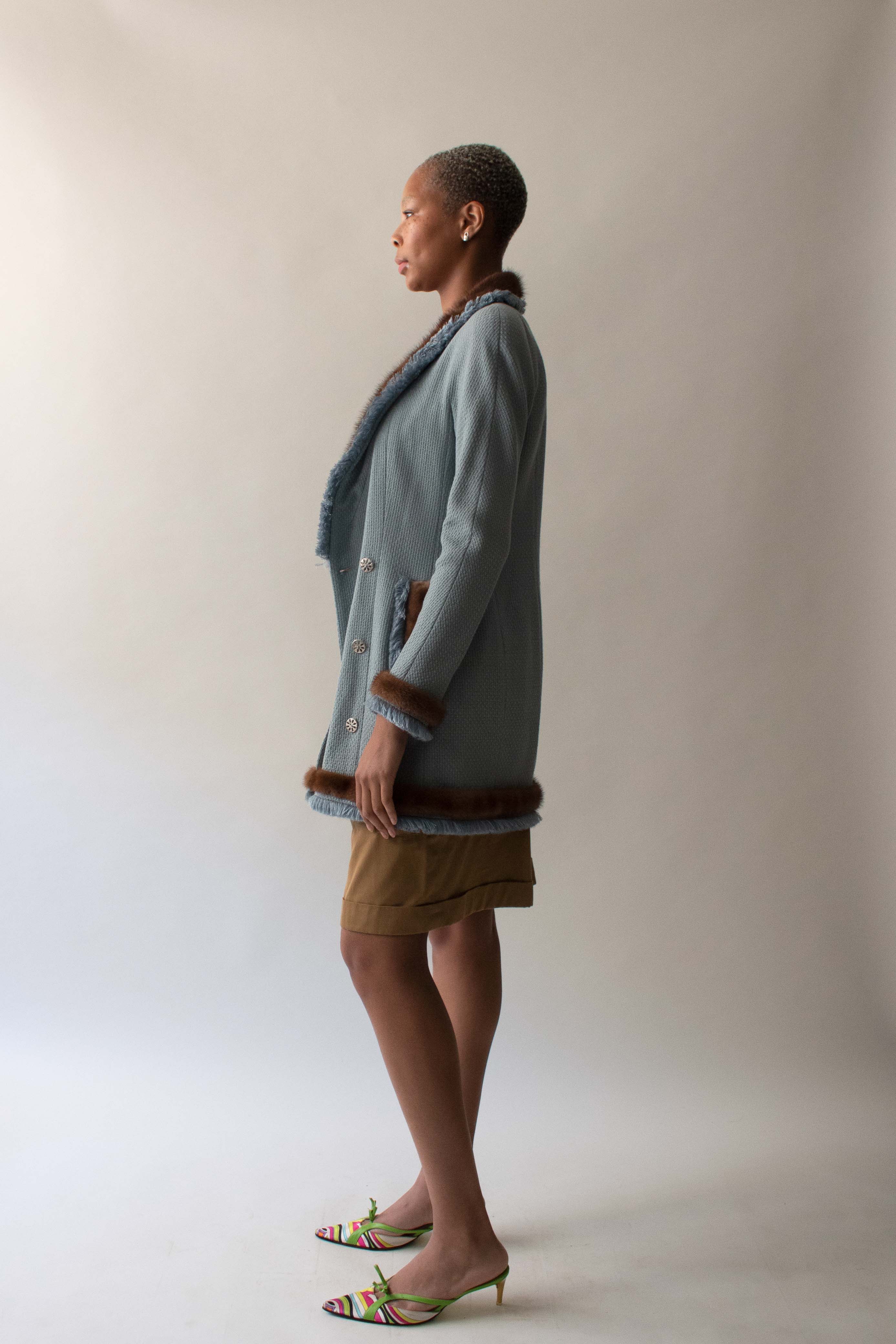 Dior 1997 Blue Wool Silk Mink Skirt Suit