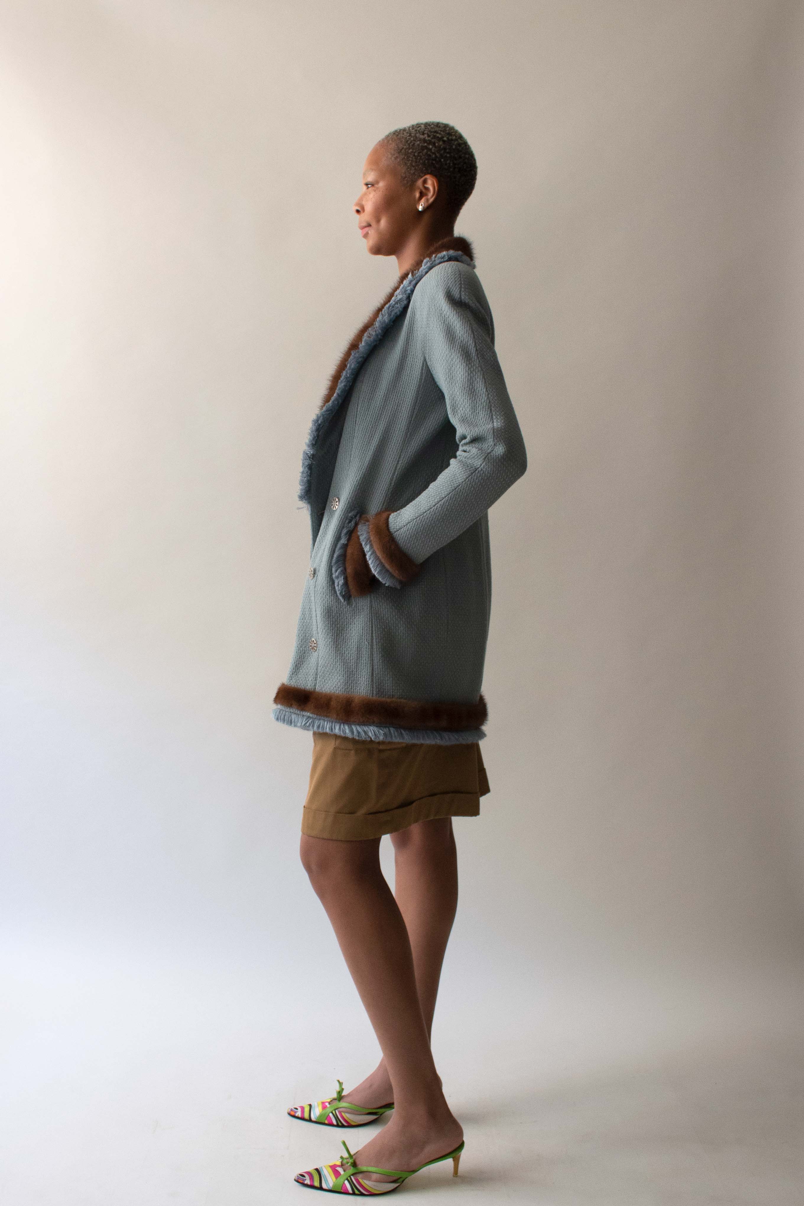 Dior 1997 Blue Wool Silk Mink Skirt Suit