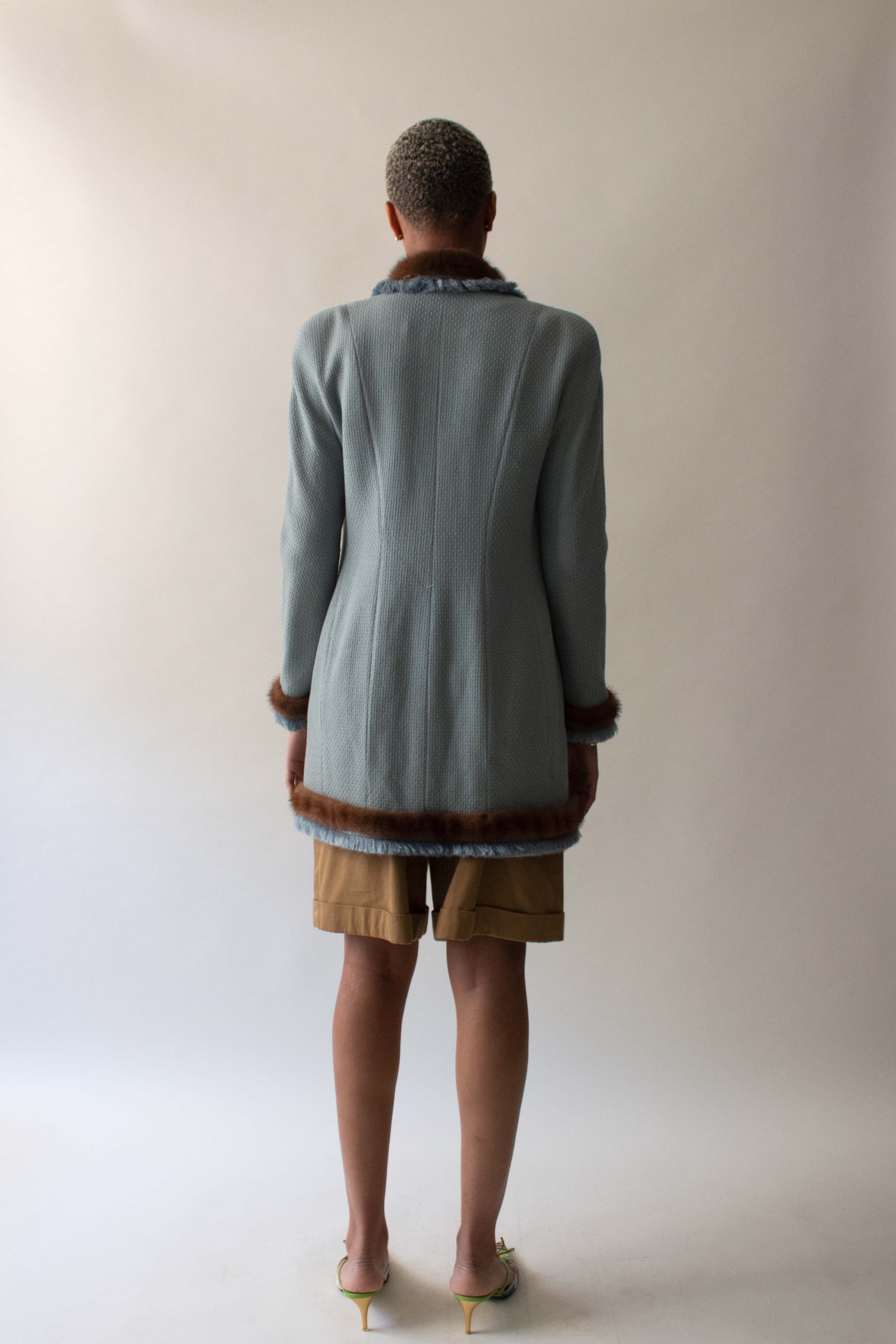 Dior 1997 Blue Wool Silk Mink Skirt Suit