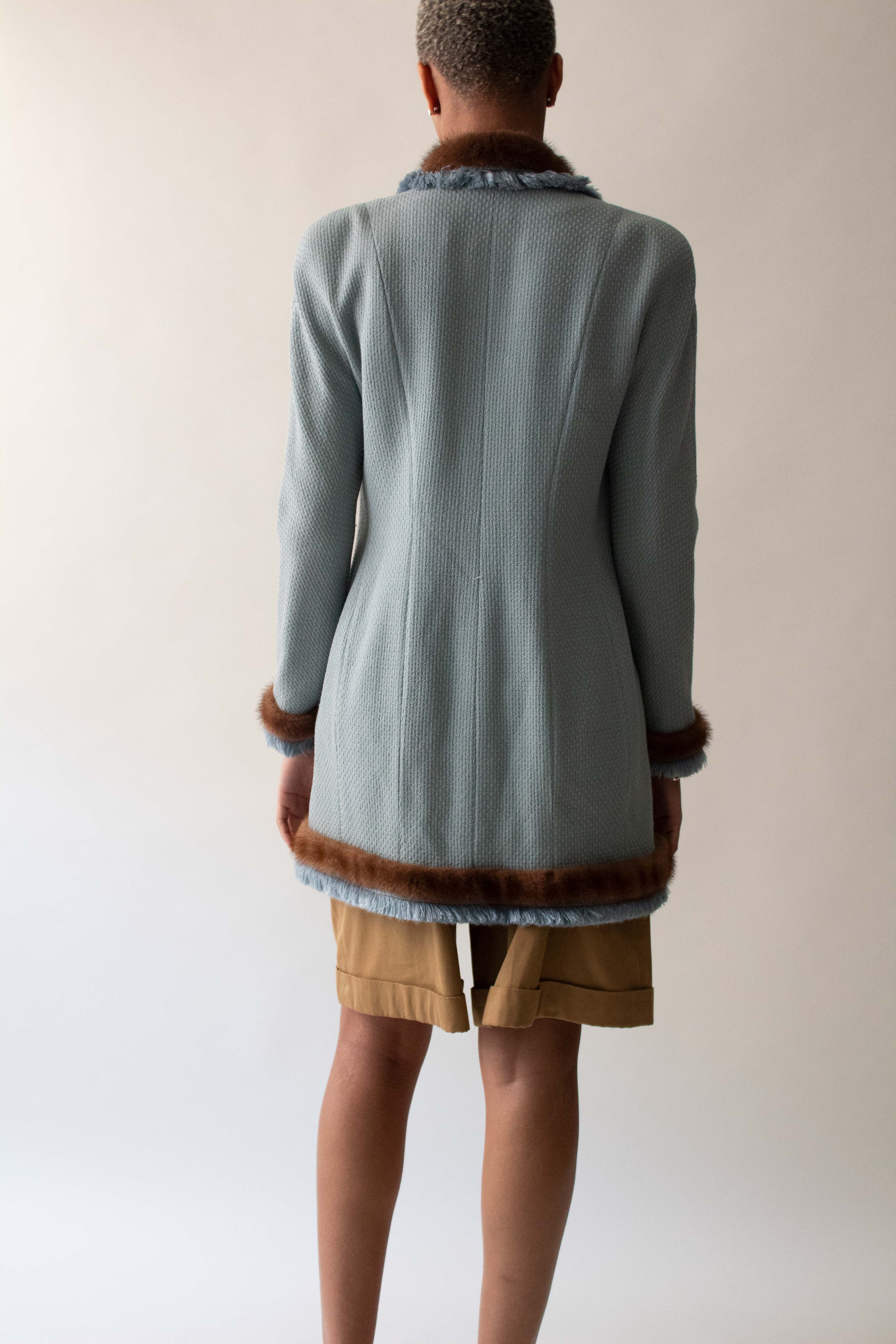 Dior 1997 Blue Wool Silk Mink Skirt Suit