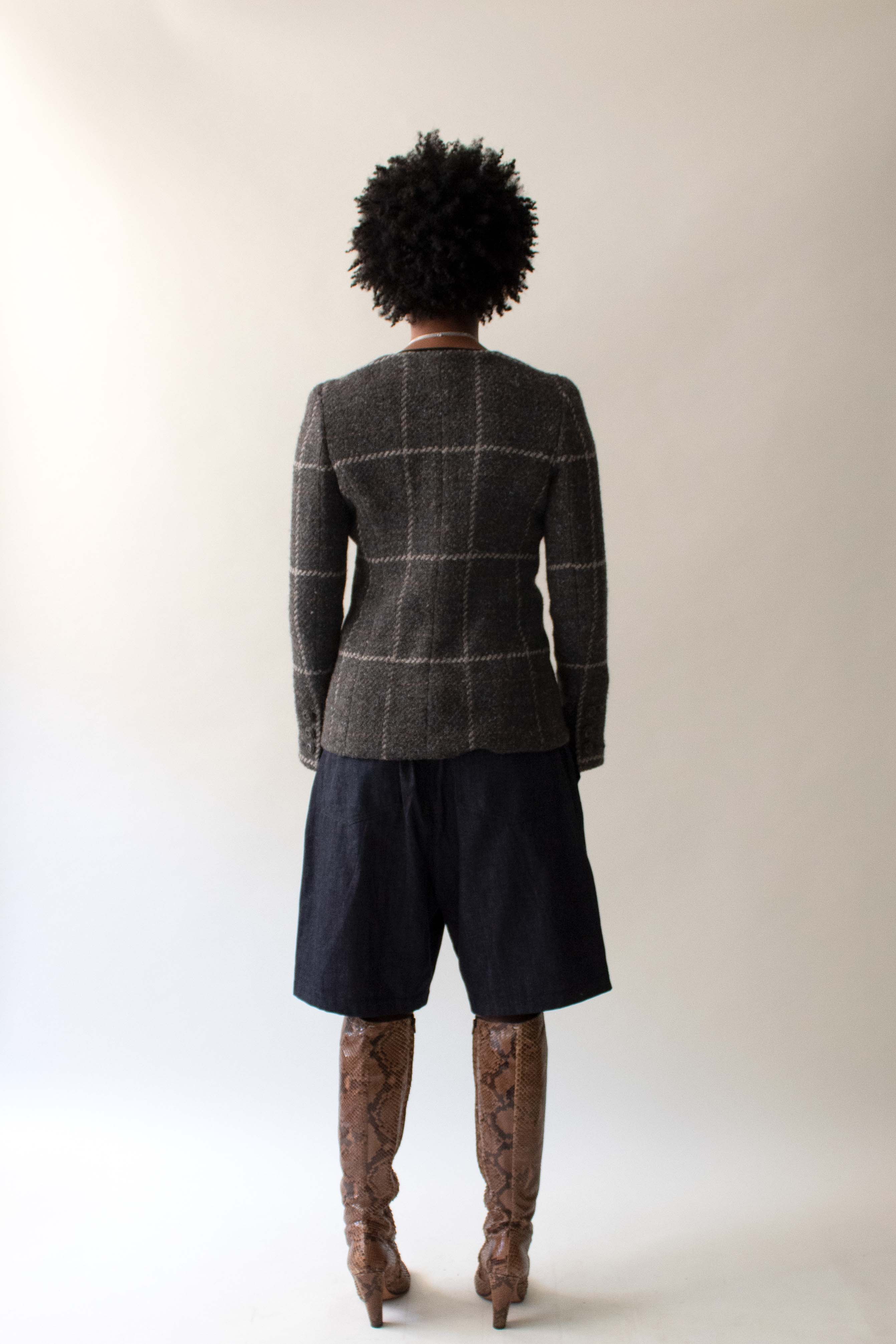 Chanel 2008 Grey Wool Blend Check Jacket